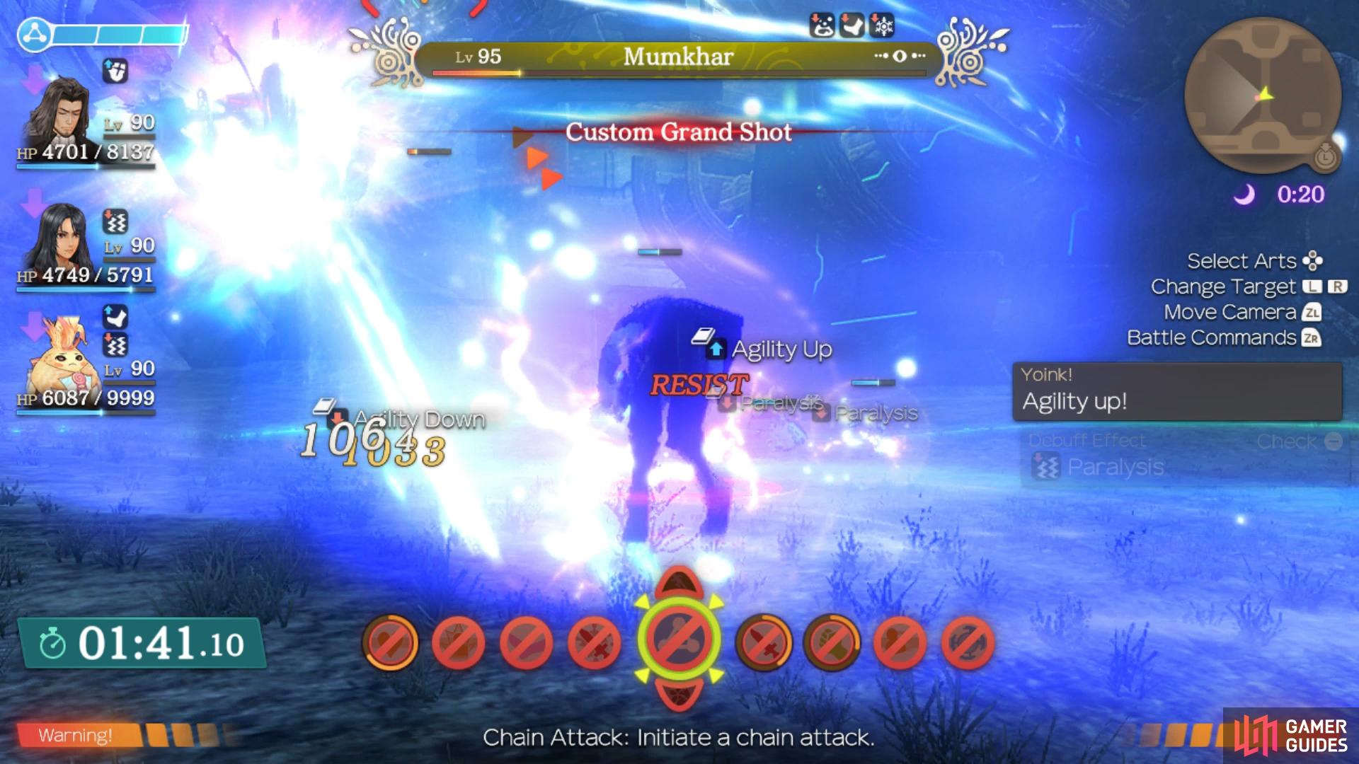 try to use a Chain Attack to prevent him from using Custom Grand Shot