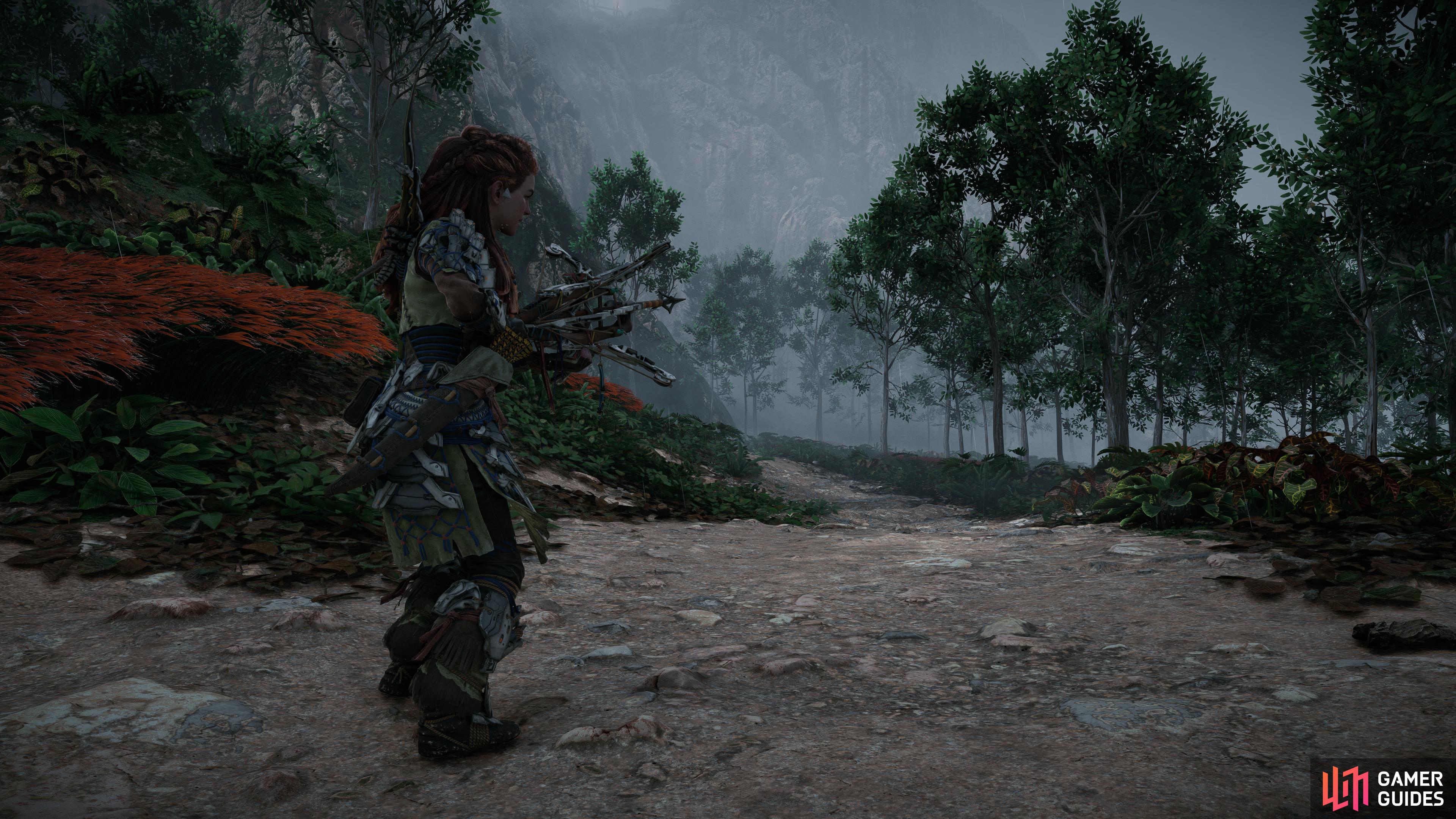 Aloy tests out her new Elite Ropecaster.