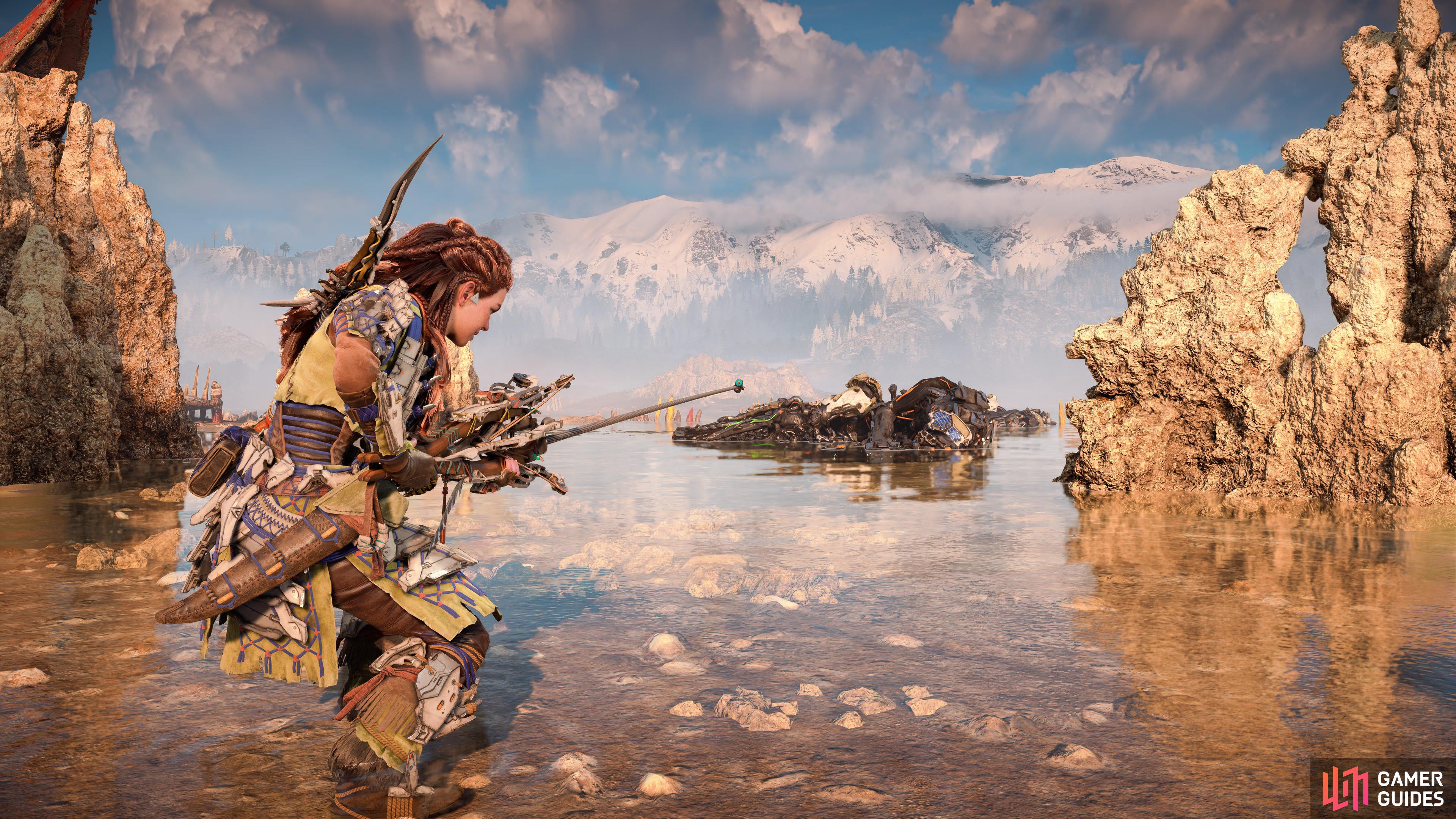 Aloy tests out her new Eventide Ropecaster.
