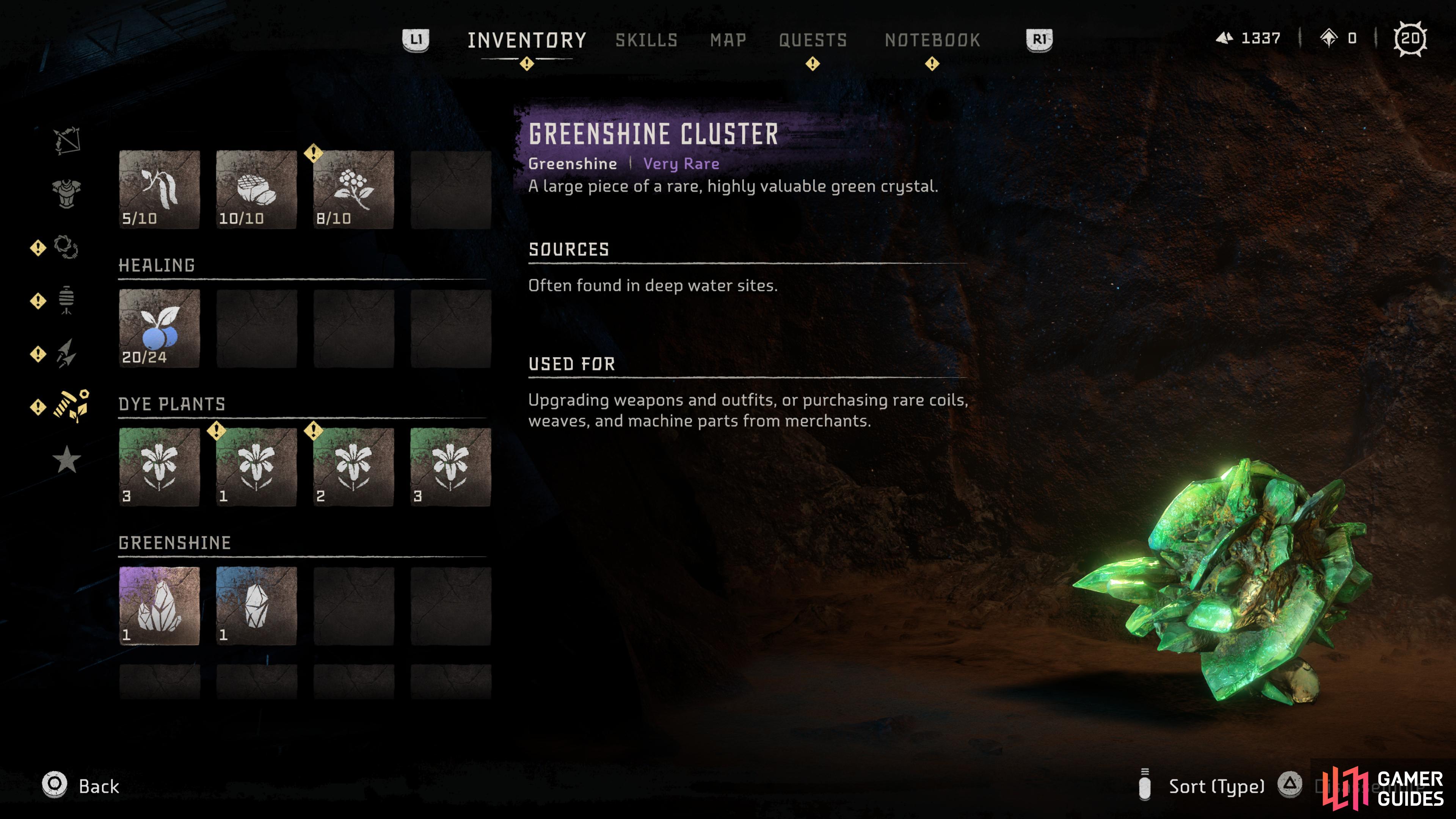 In-game screenshot of Greenshine Cluster