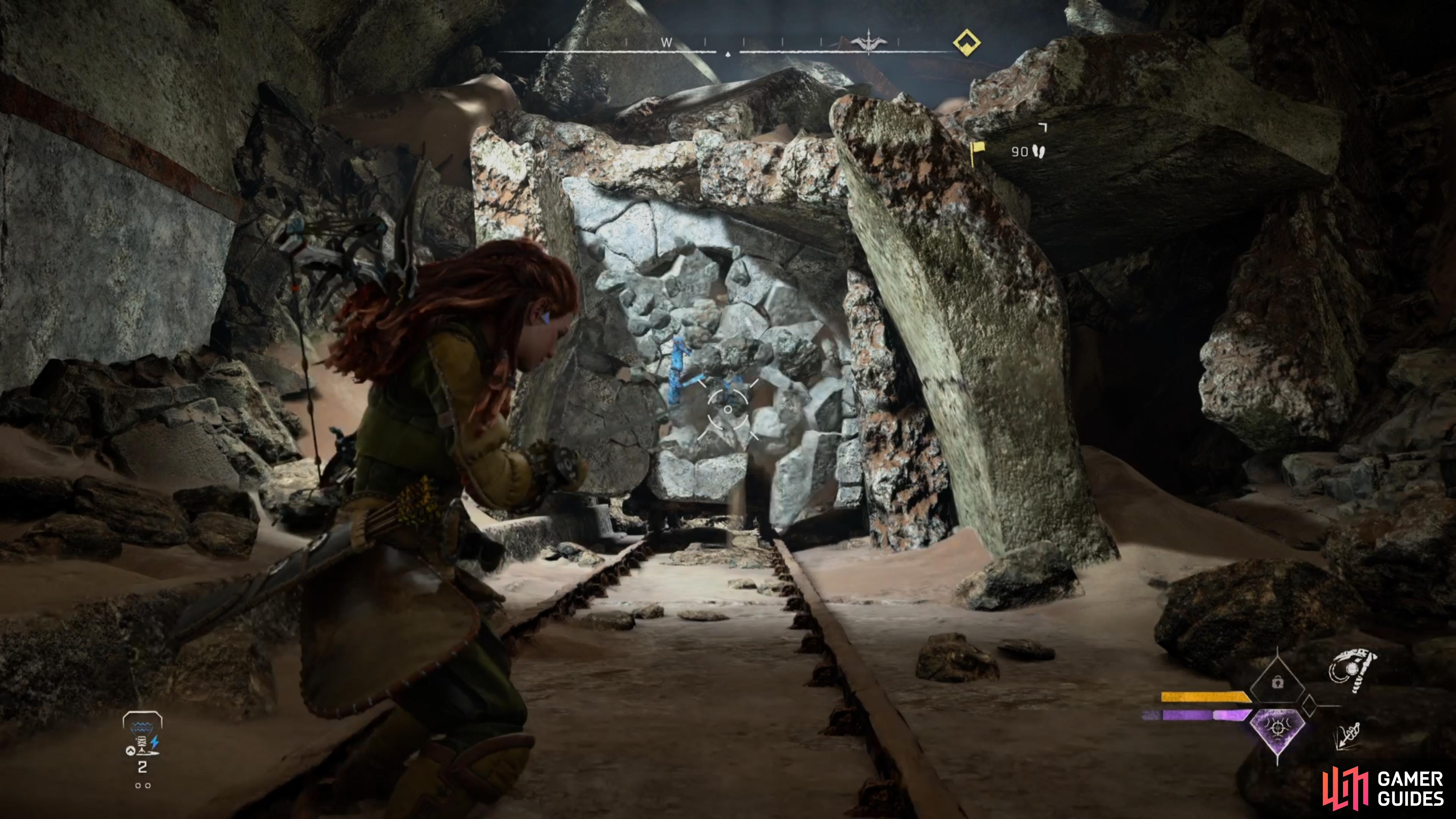 then break open the wall at the end of the path and pull the Railcar over to the beams. 