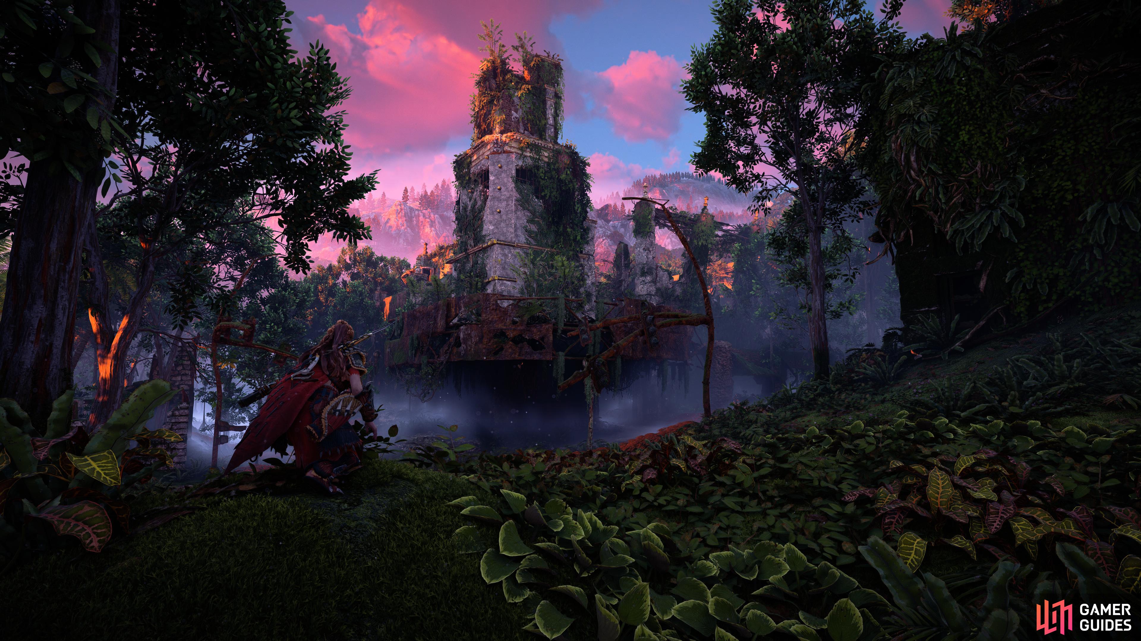 Aloy overlooks The Long Coast Relic Ruin.