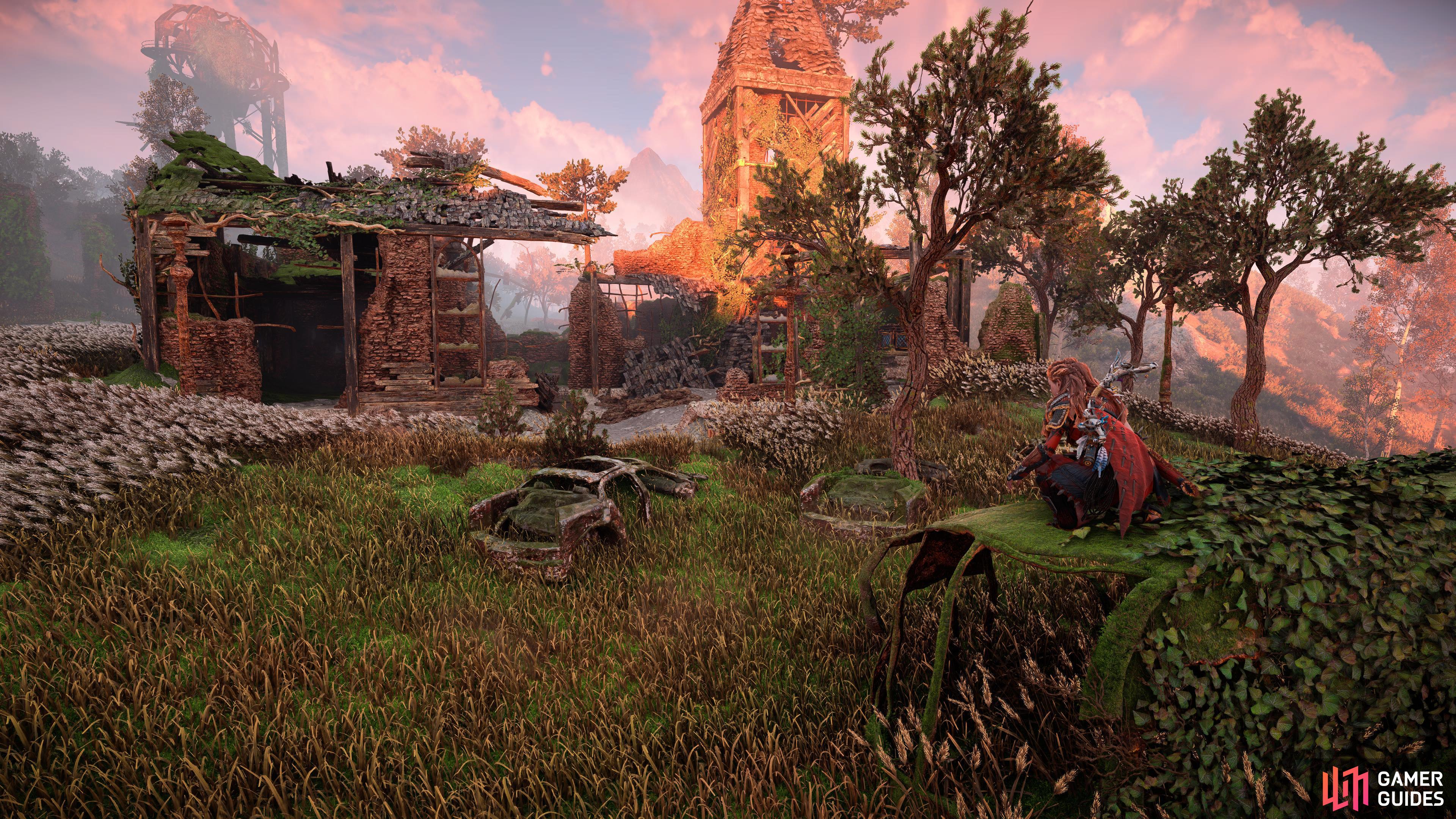 Aloy overlooks the Relic Ruin. 