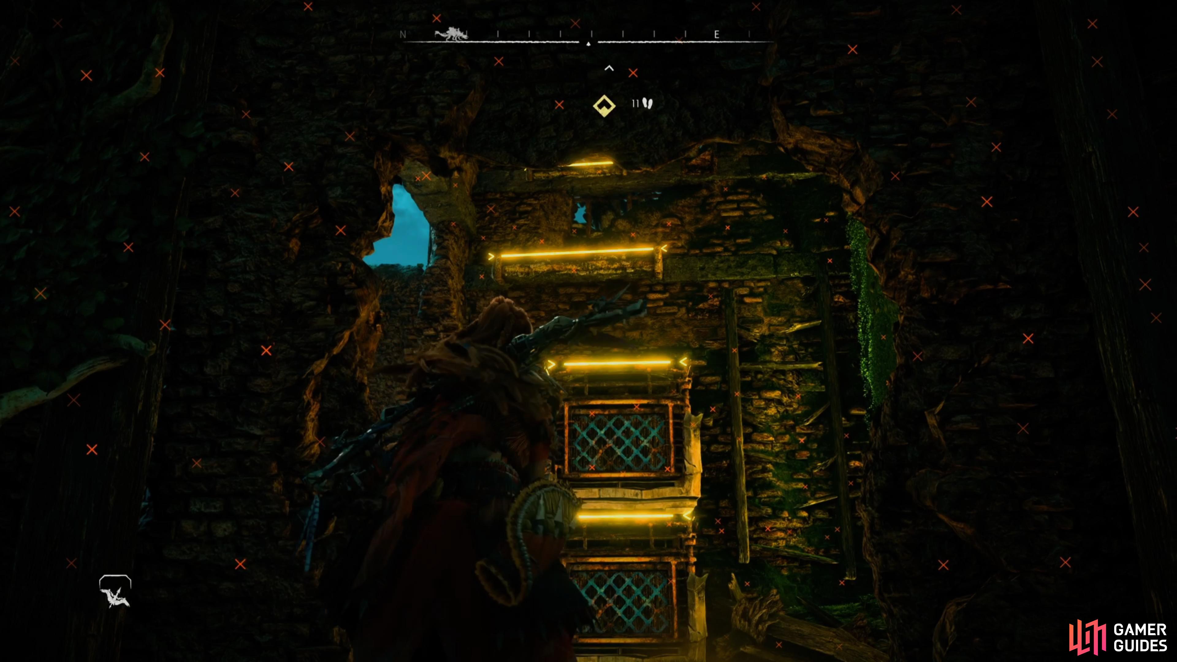 Place it inside the tower and climb up