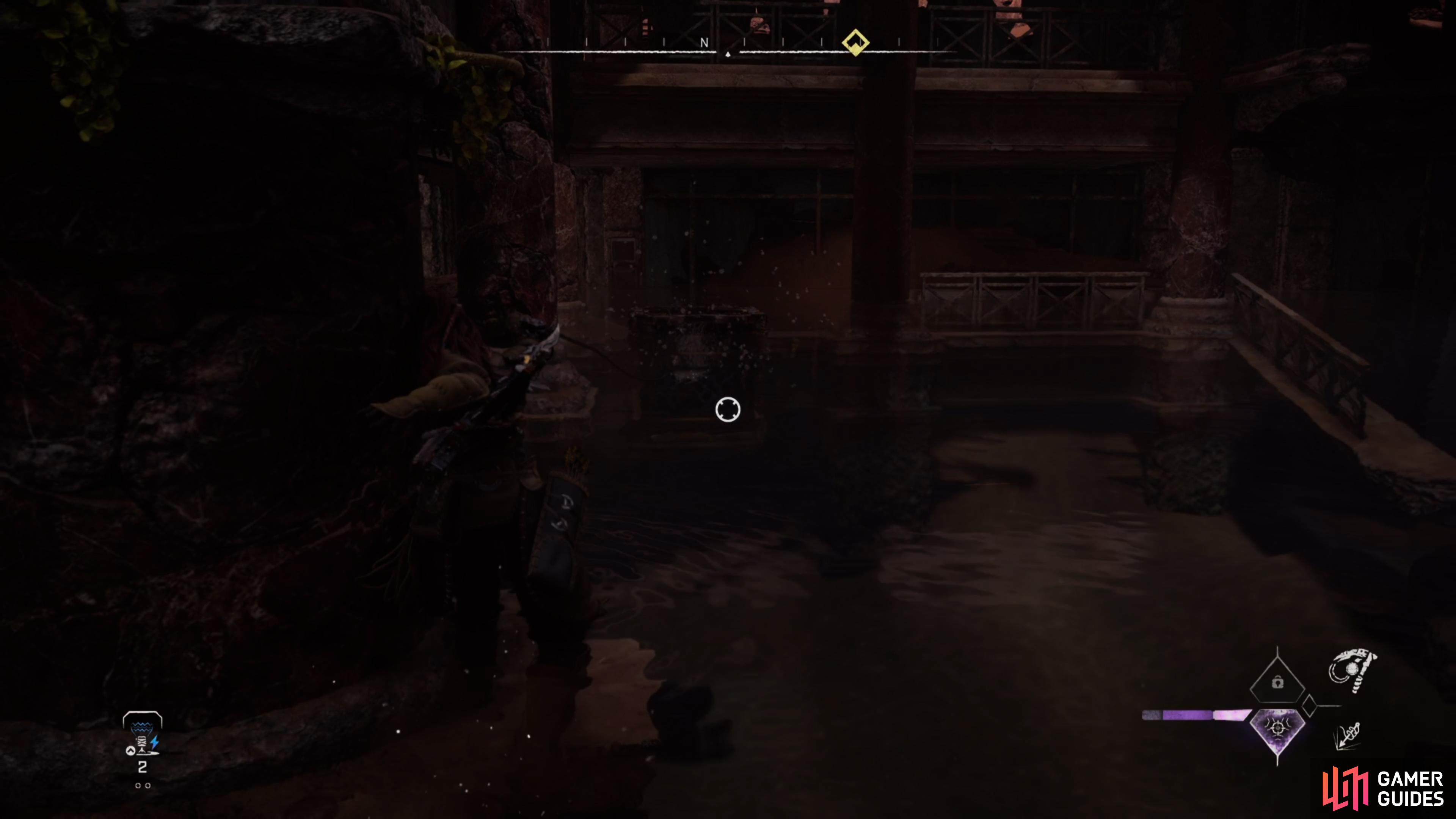 Head over to the nearest pillar and pull the crate 