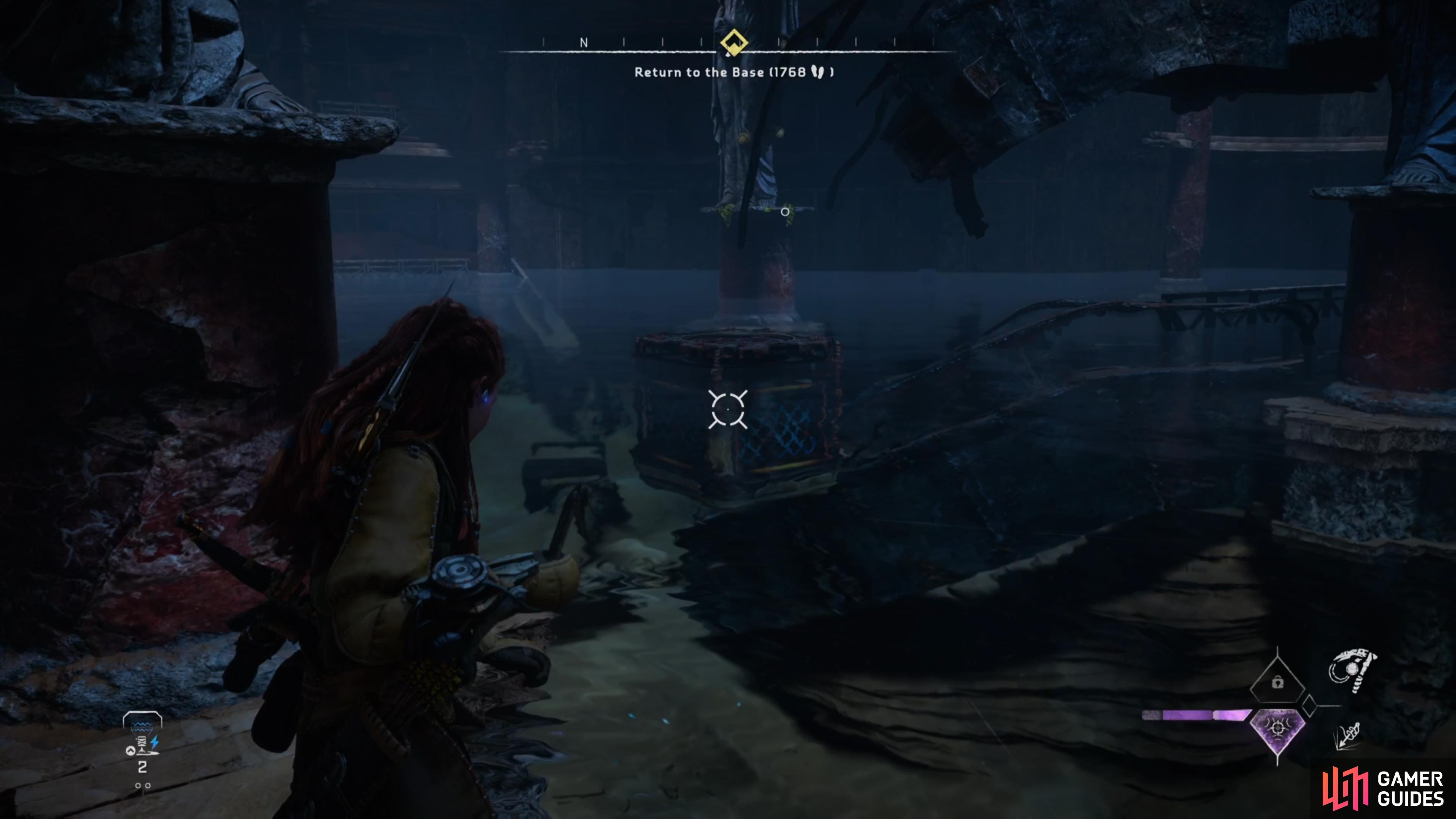 Look to the left of the stairs for a platform you can use you pull the crate for a third time. 