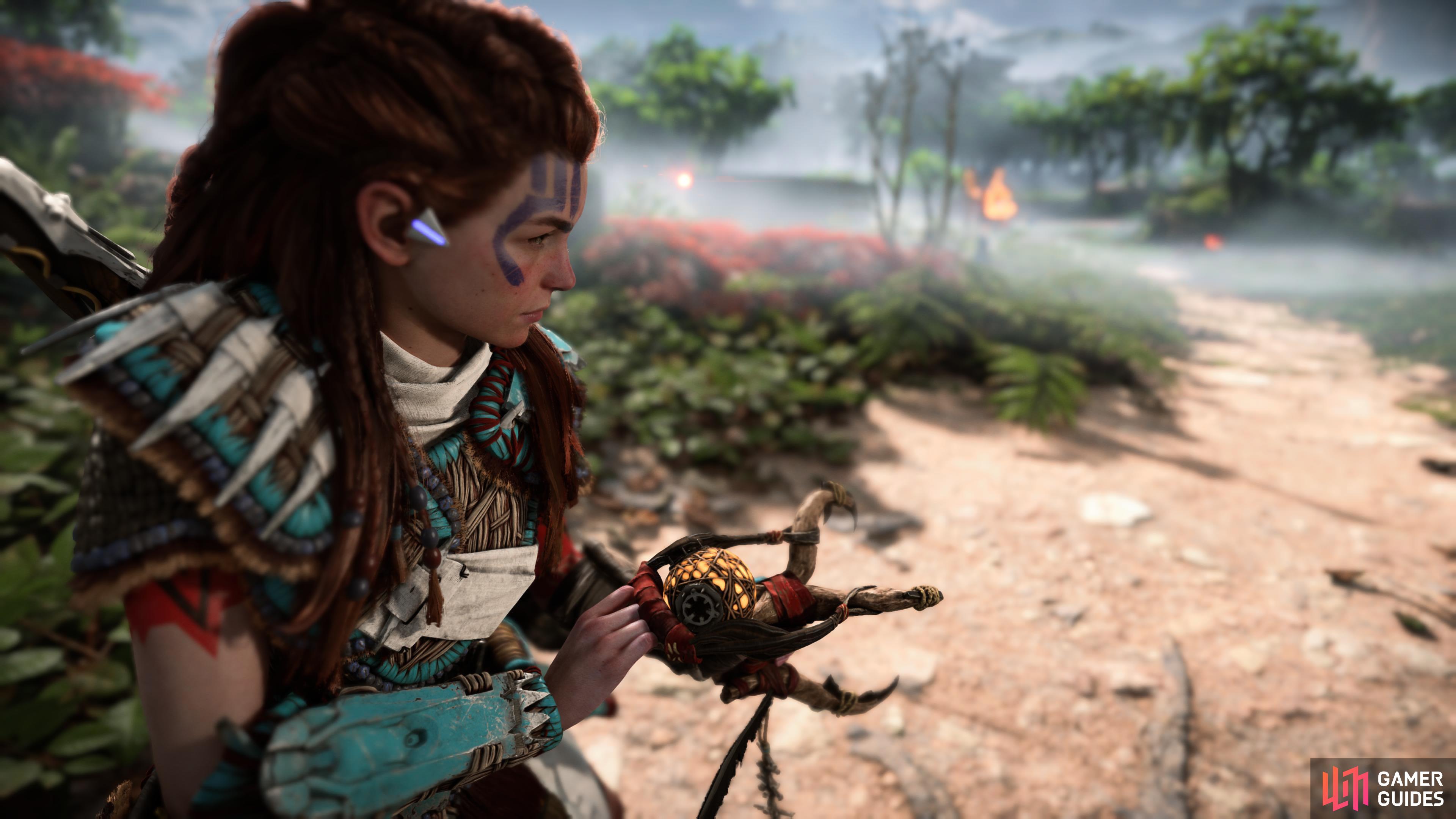 Aloy trying out her new Legendary Blastsling.
