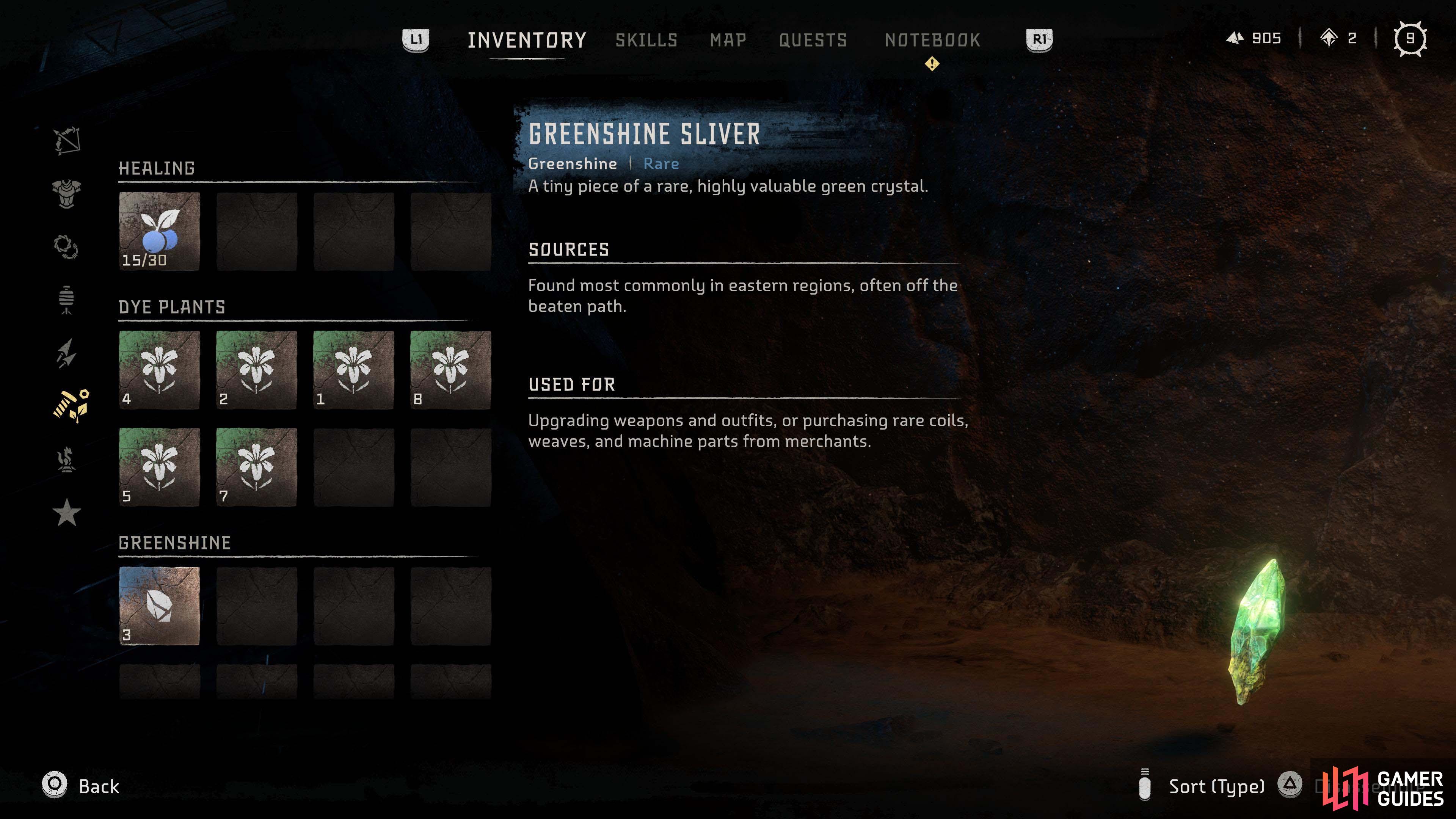 In-game screenshot of Greenshine Sliver