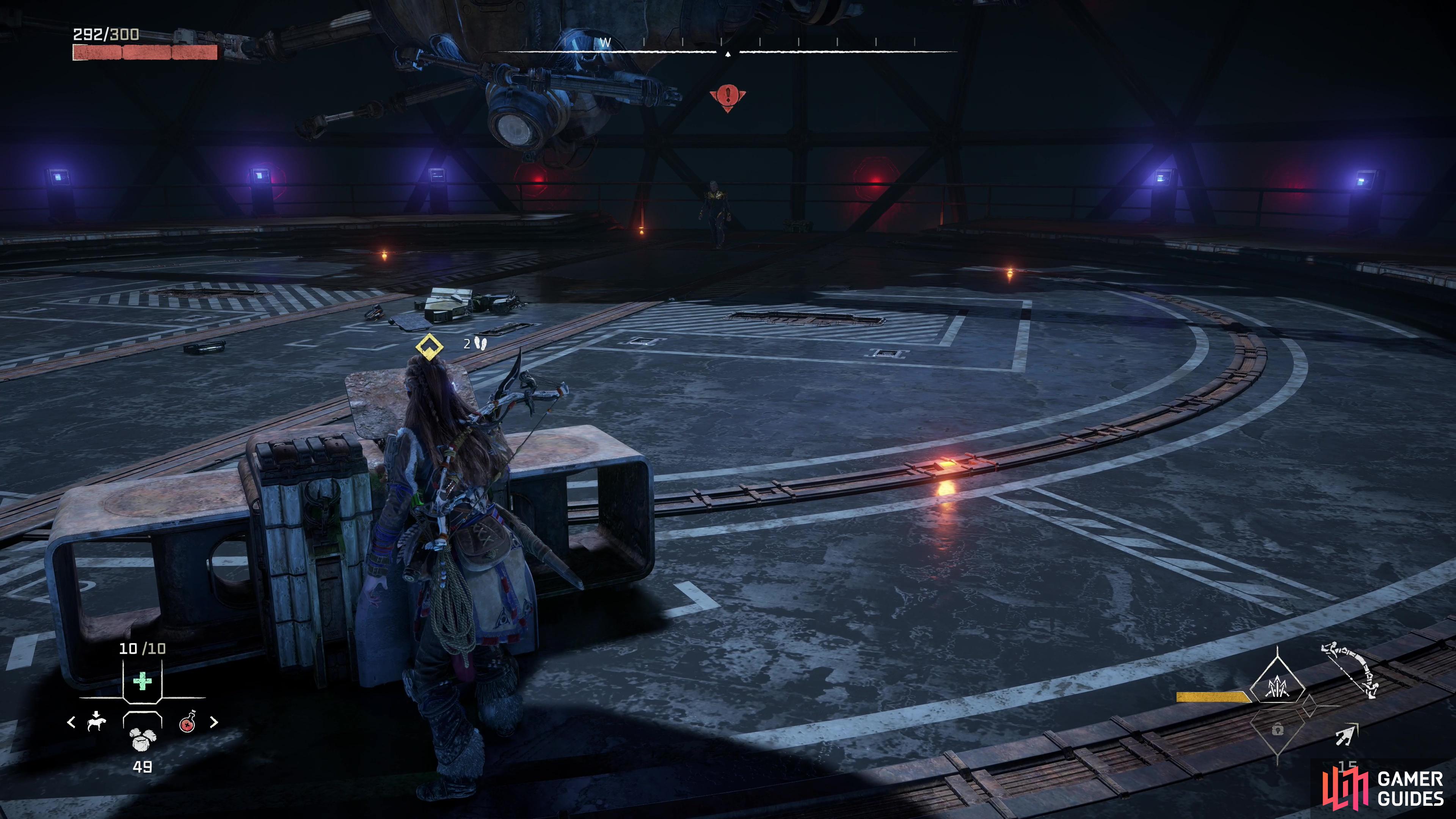 Lure Erik away from the Holo Projector so you can use it to advance to the second phase of the fight.