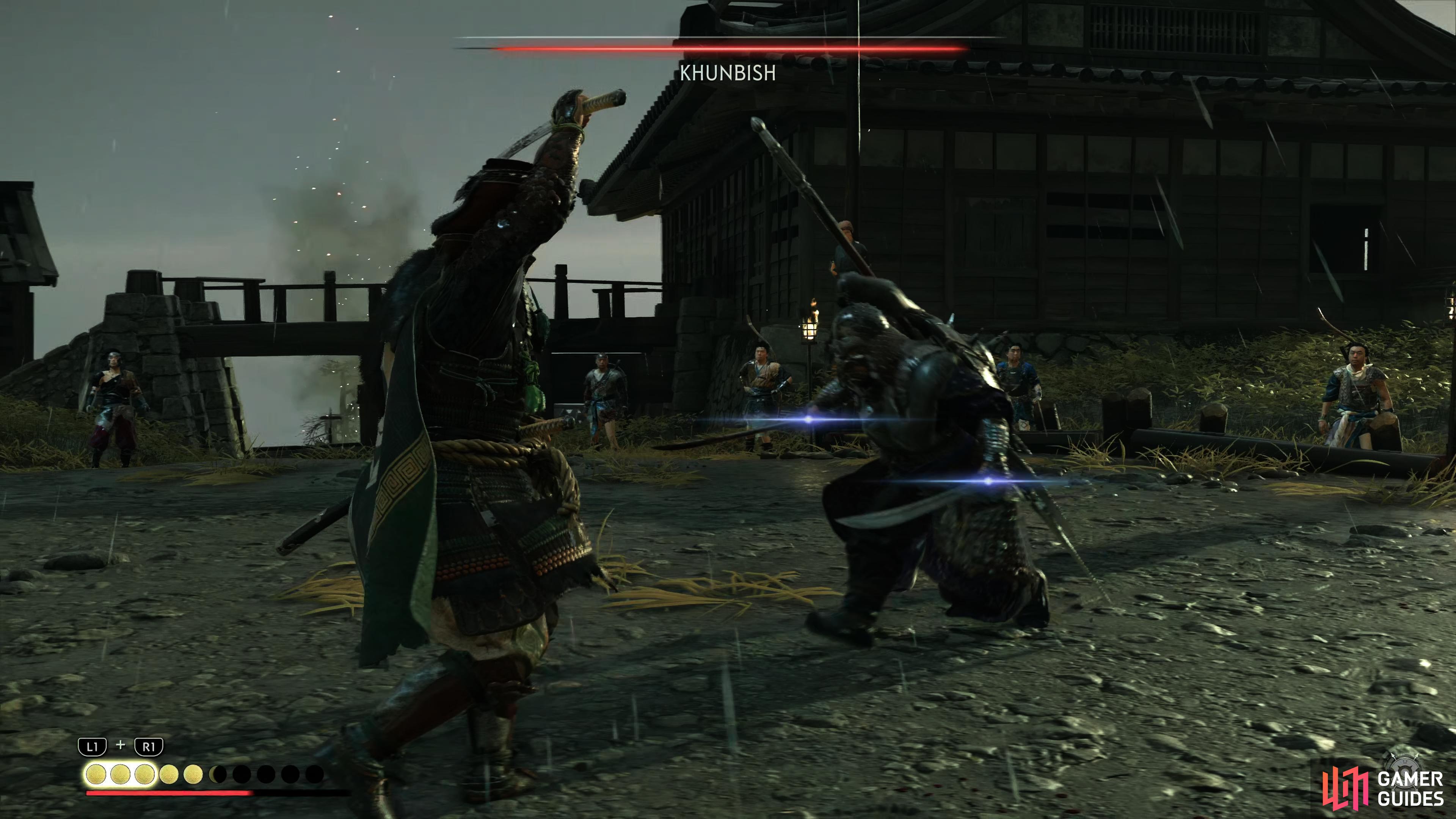 Khunbish will change weapons throughout the duel
