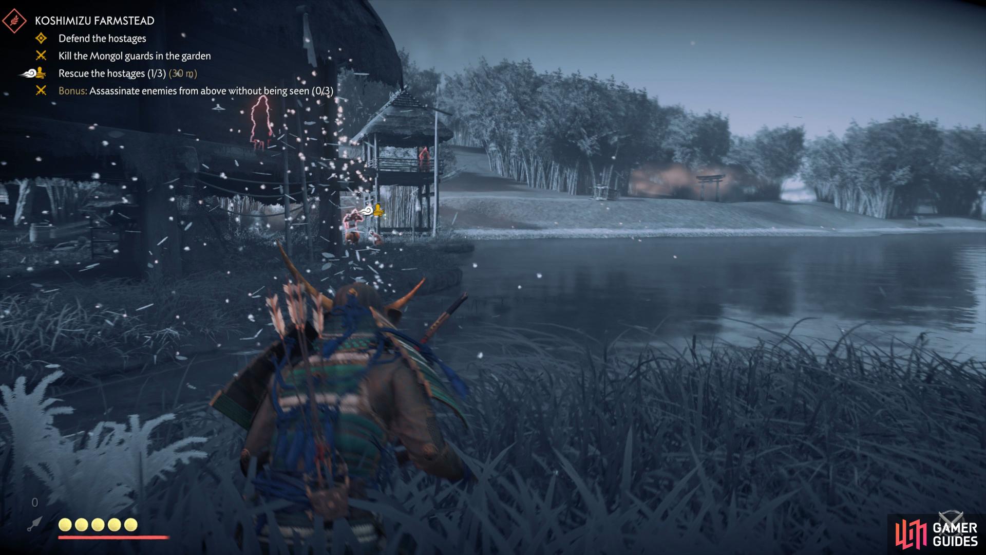 this hostage has two archers either side of them.