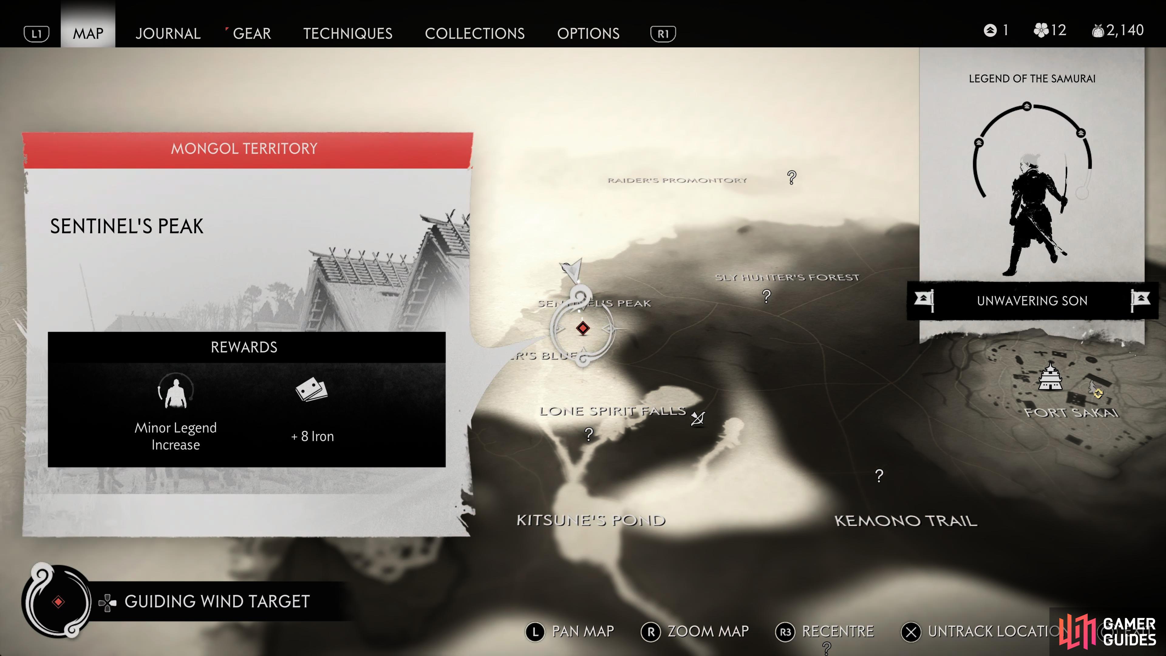 Sentinel's Peak is just to the south of where Jin enters Iki Island from