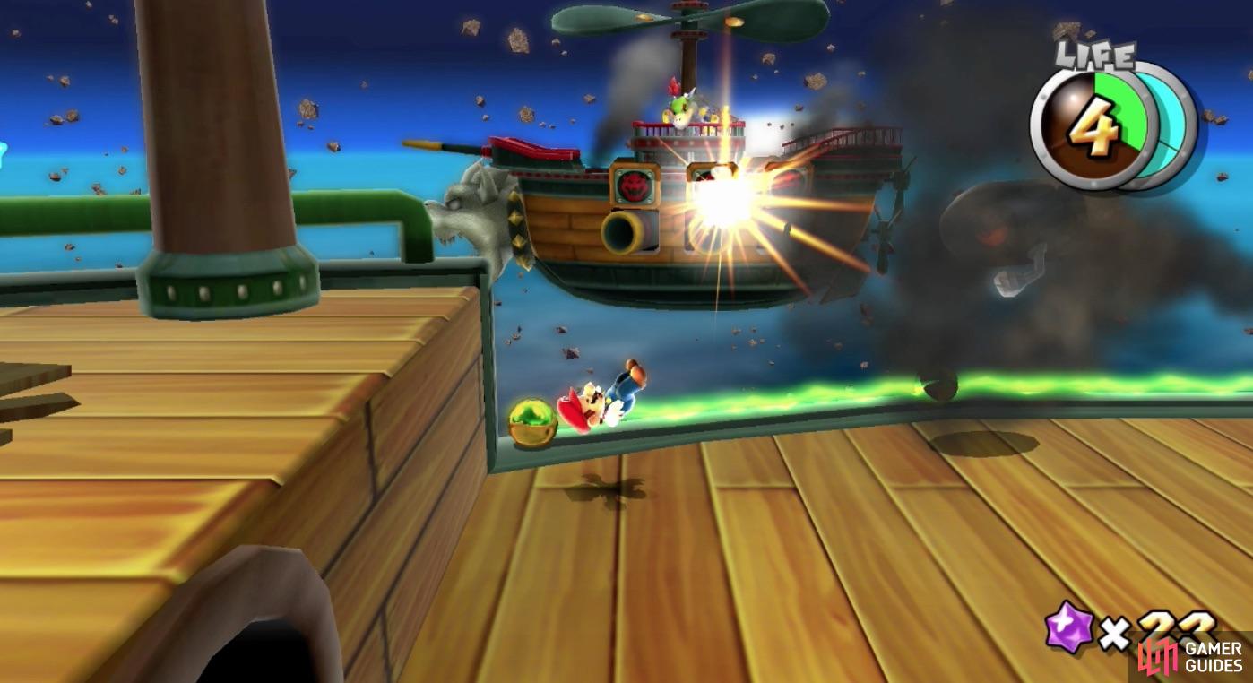 Bowser Jr.'s Airship rarely has invincibility so take every shot with a shell when you can.