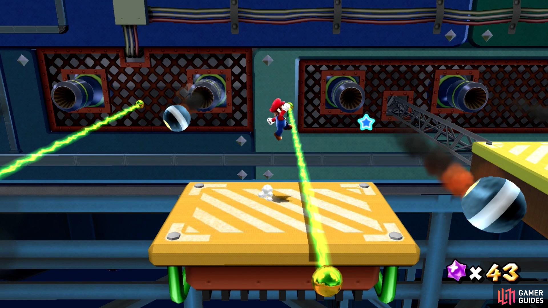Getting hit by any of these hazards will most likely lead to Mario falling off the platform.