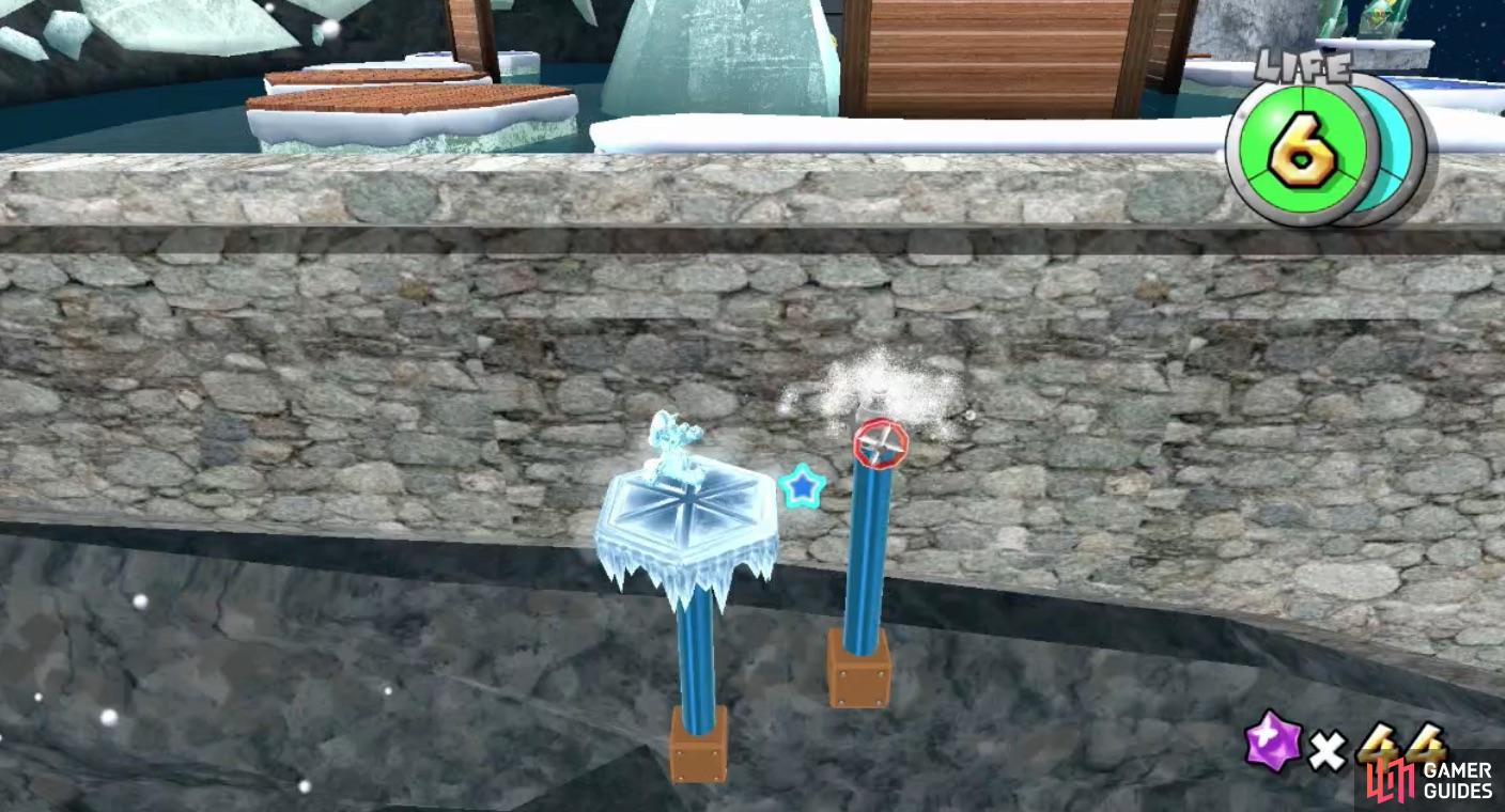 which will launch you up to the water spouts to help you reach Baron Brrr's arena. 