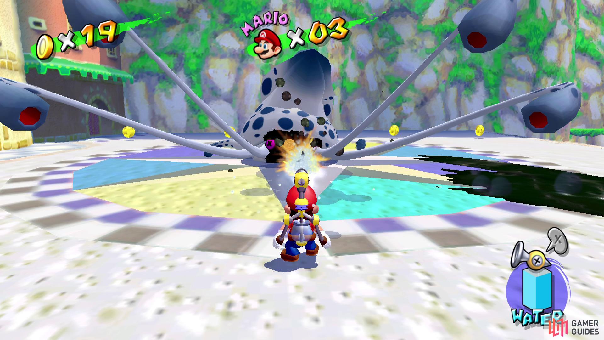 Begin by spraying Gooper Blooper's face