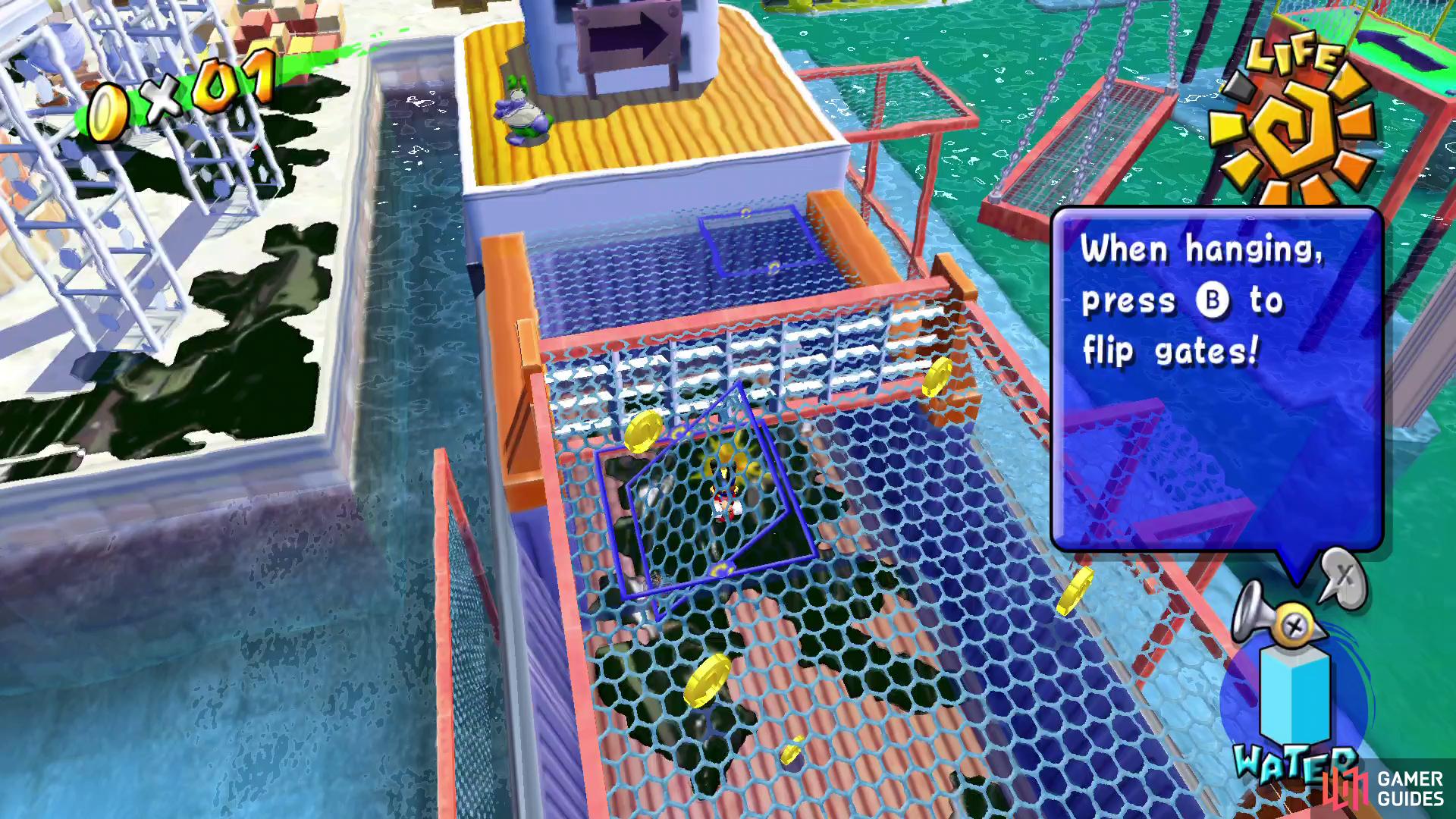 Use the gates to flip to the other side