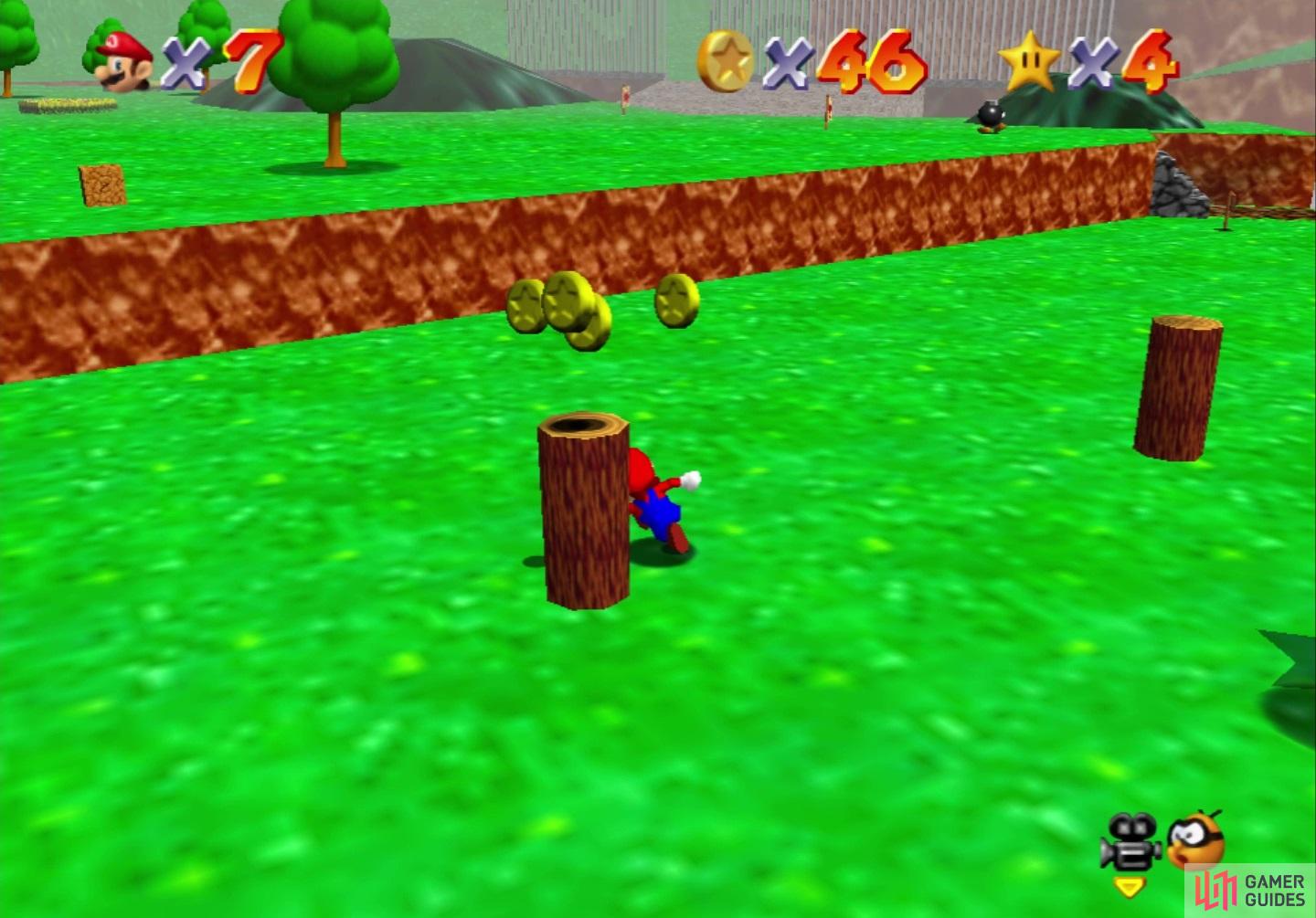 Run around these wooden posts to make them pop out some coins