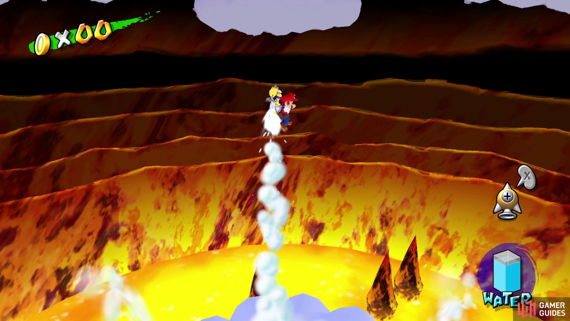 finally, use the Rocket Nozzle to blast onto the clouds and to the boss battle arena.