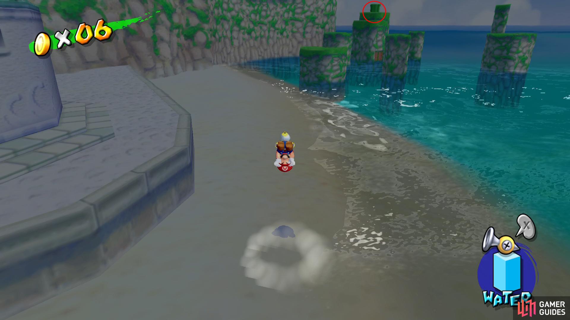 Return to the beach and take the Warp Pipe in the corner