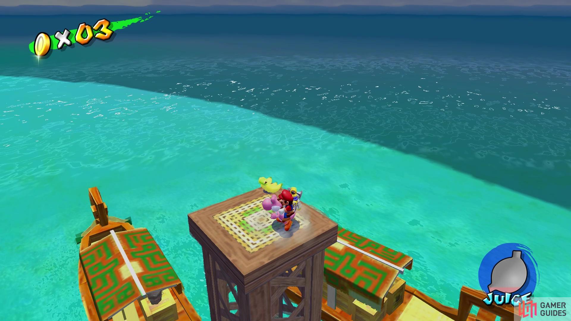 The bananas on this platform keep respawning, so keep eating until the third boat comes around
