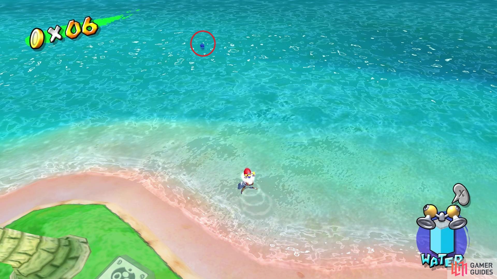 Blue Coin #10 is in the water by the island