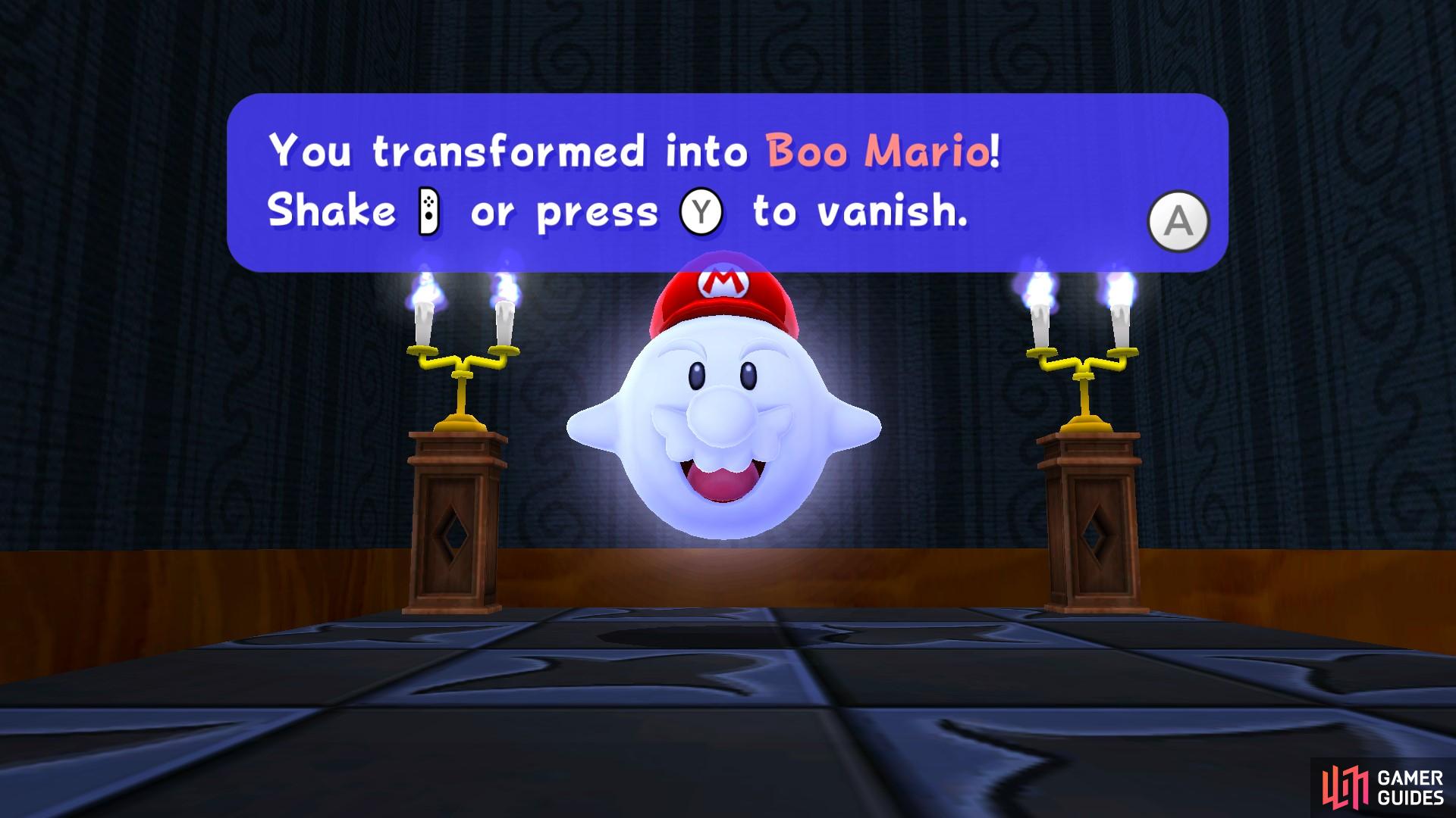 Boo Mario can go invisible and travel through walls!