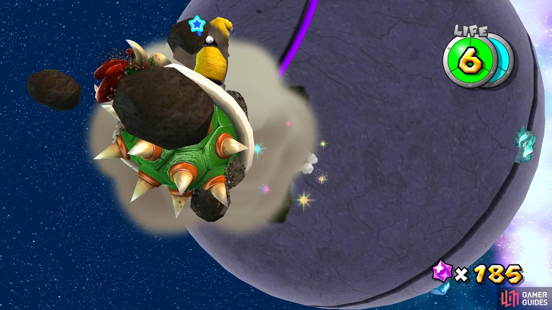 Smash Boulder Bowser by spin attacking his exposed face.