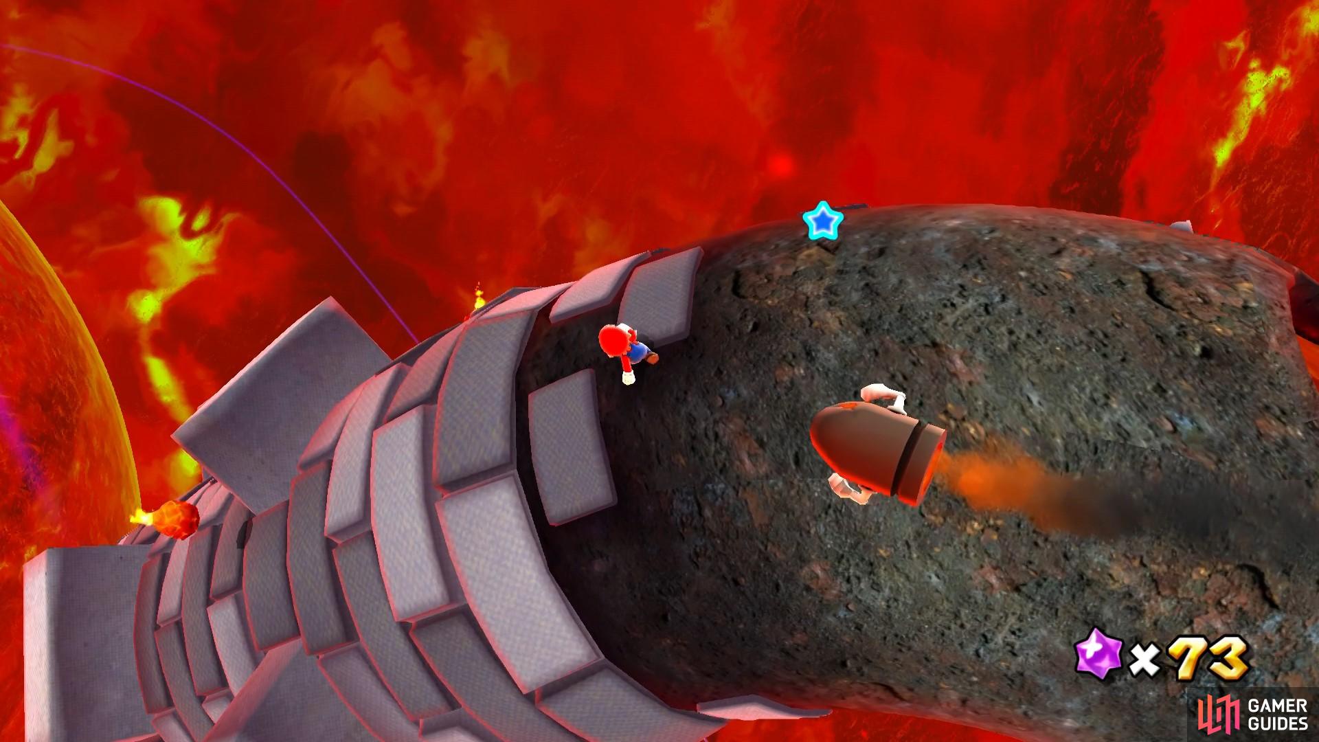 Guide the Bullet Bill to the otherside of the planet to smash the cage covering a Launch Star.