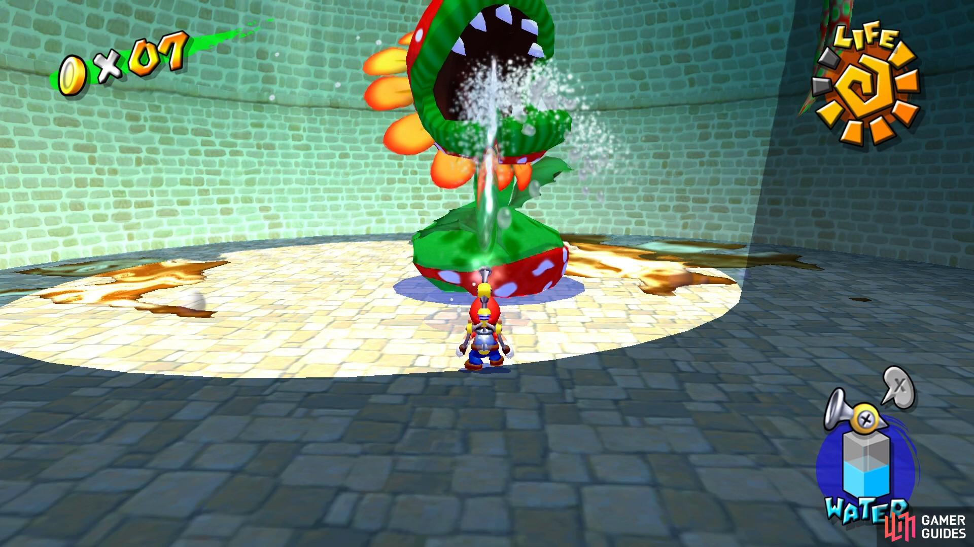 Shoot water into Petey Piranha's mouth to fill his belly up