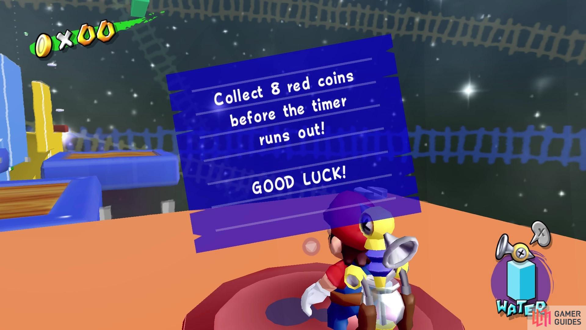You'll have a minute and a half to collect all 8 red coins in this area.