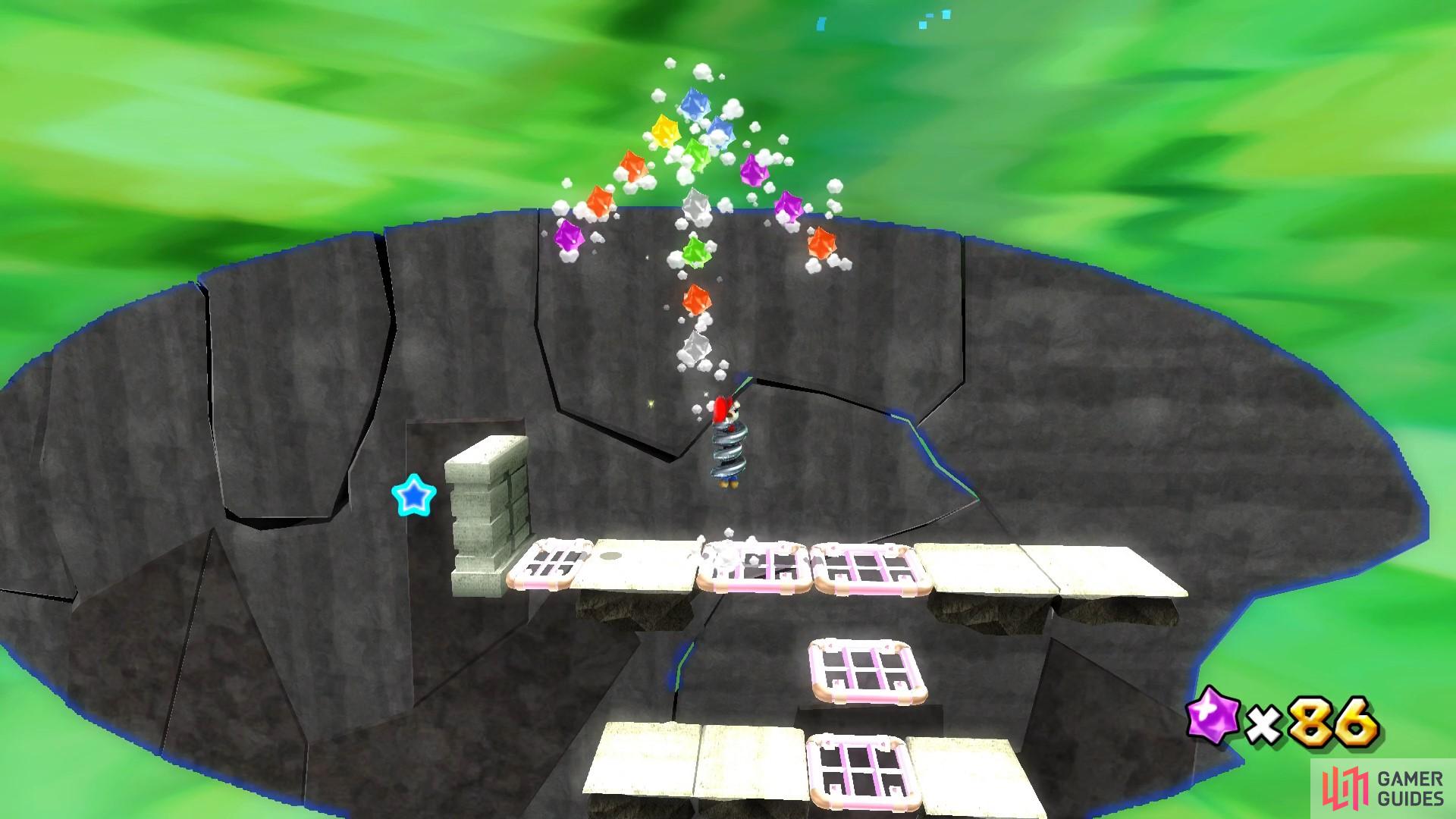 Spring Mario will need to perform lots of high jumps in this section of the level.