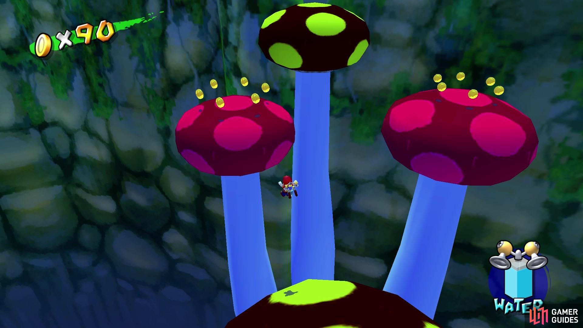 There's 40 coins to grab on the toadstools. 