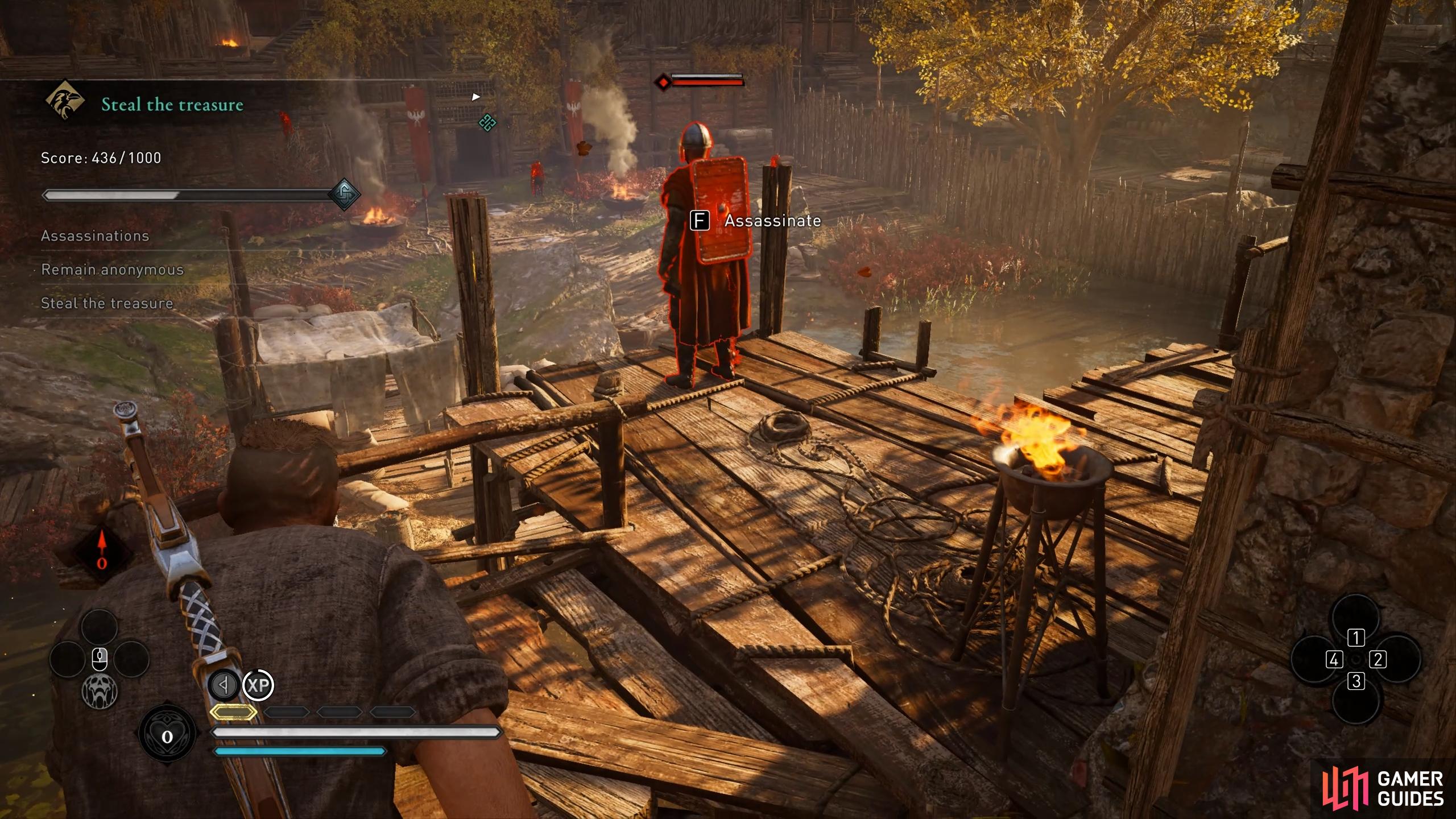 Wait for the guard on the tower platform to approach the ladder before you jump up to assassinate them.