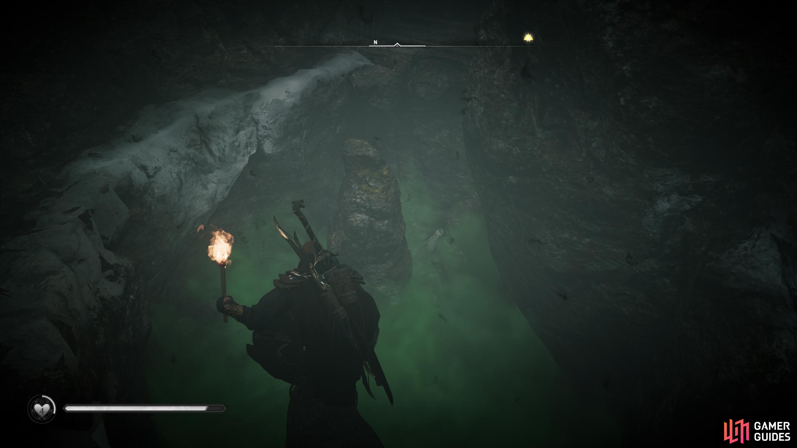 Use your torch to disperse poison clouds or jump along the rocks to avoid it.