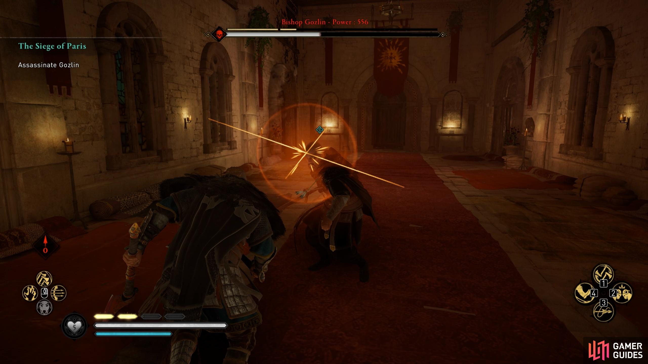 When Gozlin initiates a chain attack, you'll need to parry, block, or dodge them to avoid being hit multiple times.
