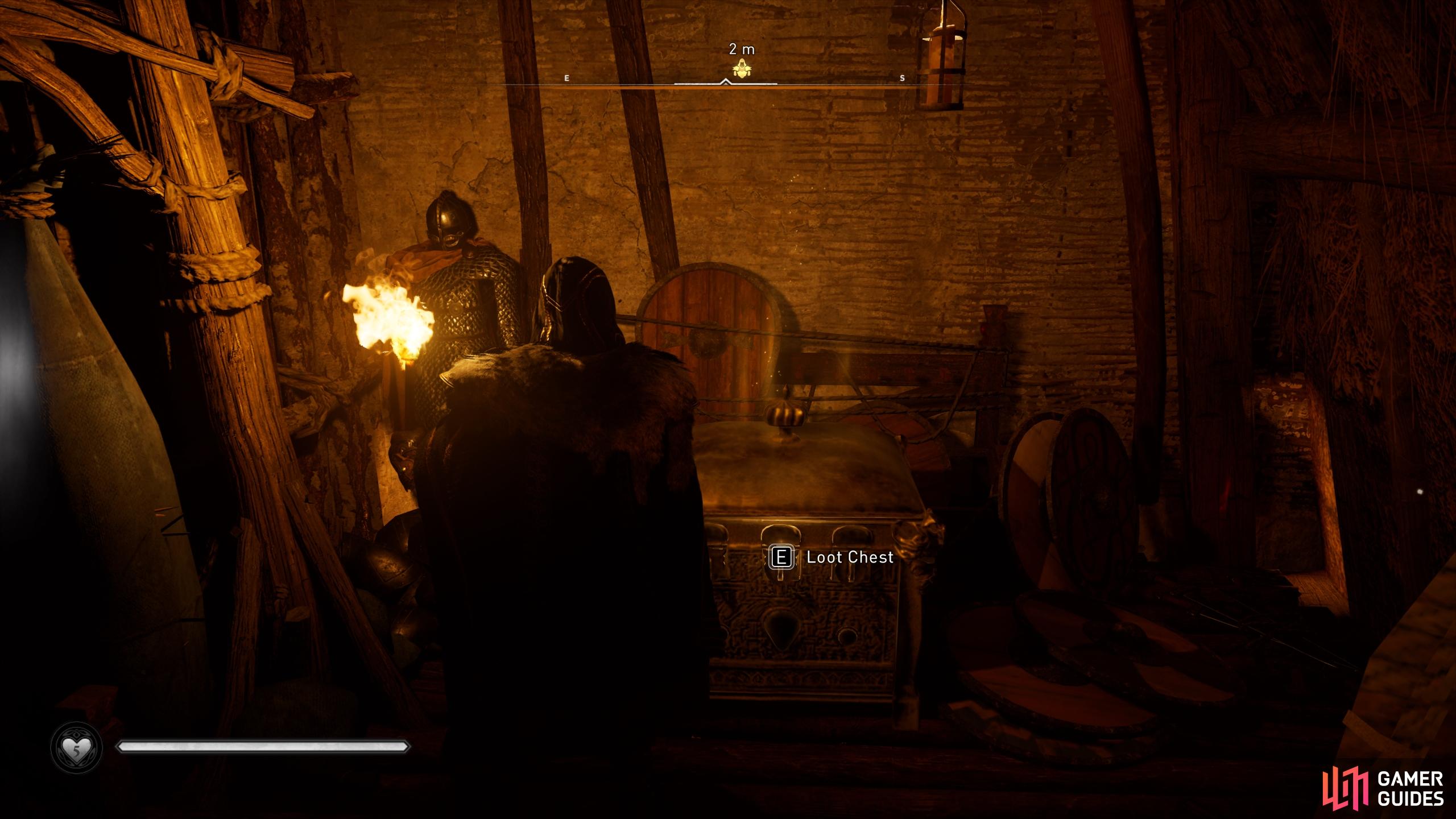 The chest is located in a small hidden armory room behind the throne.