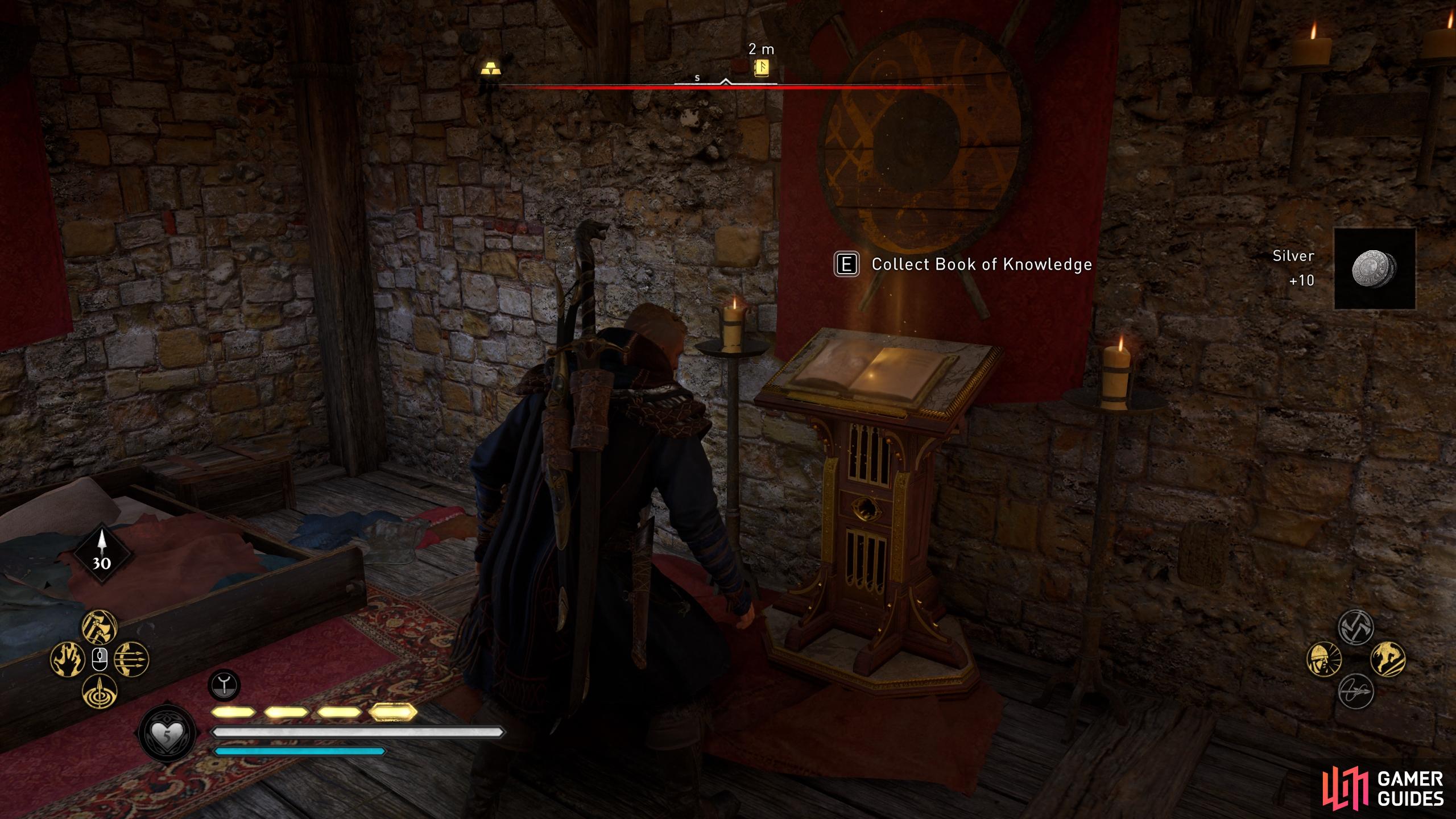 Youll find the book of knowledge in the room at the top of the tower.