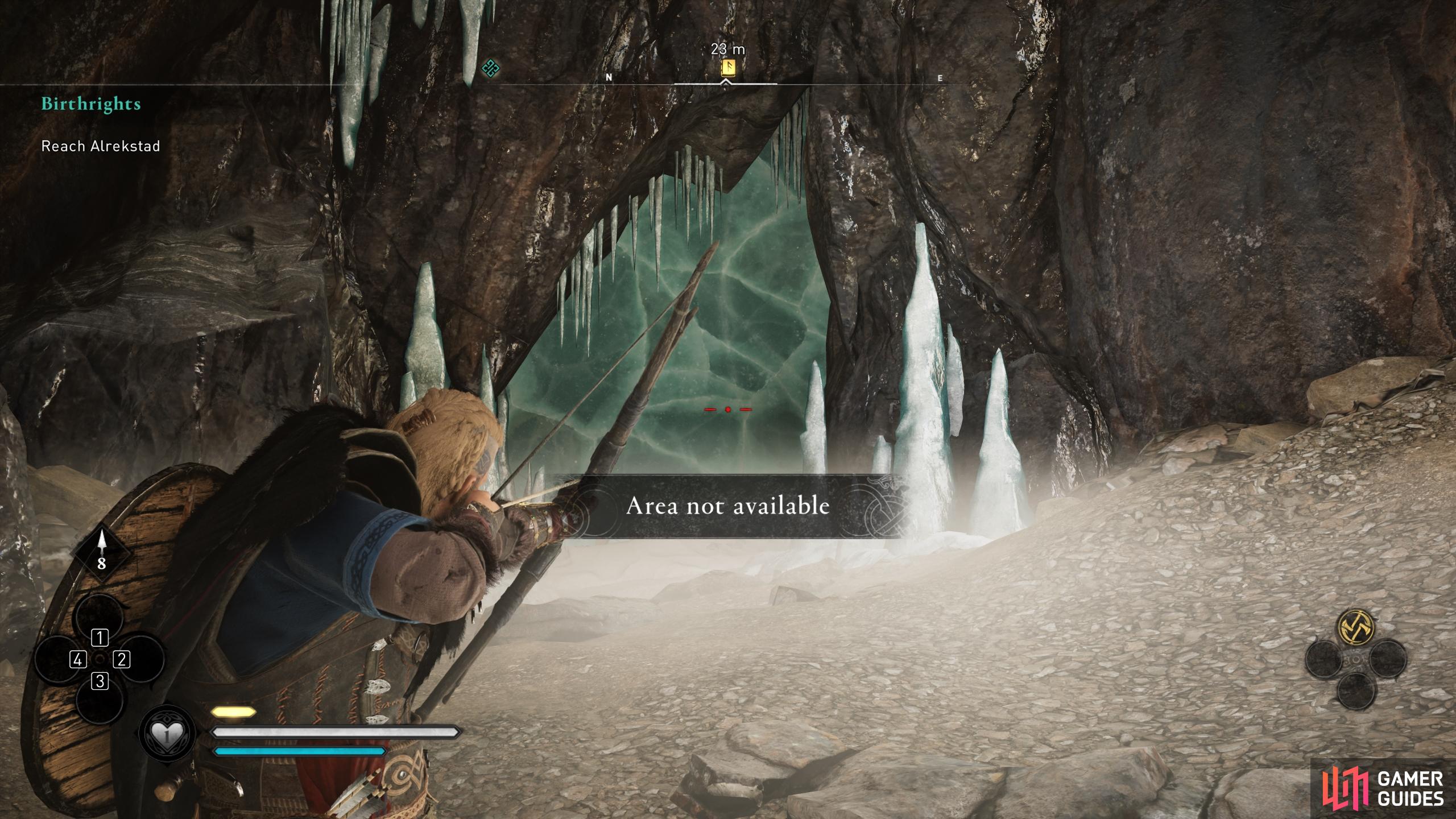 You'll need to break the ice barrier to gain access to the cave. 