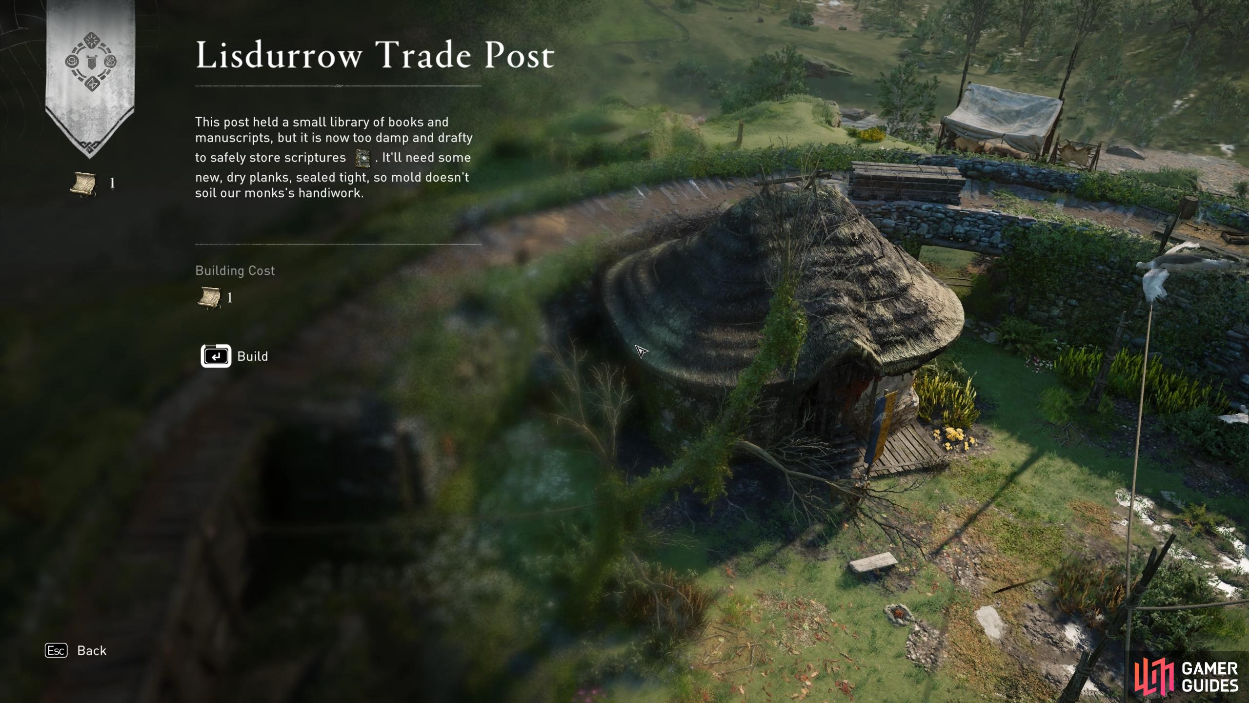You can build the Lisdurrow trade post once you've obtained the deed.