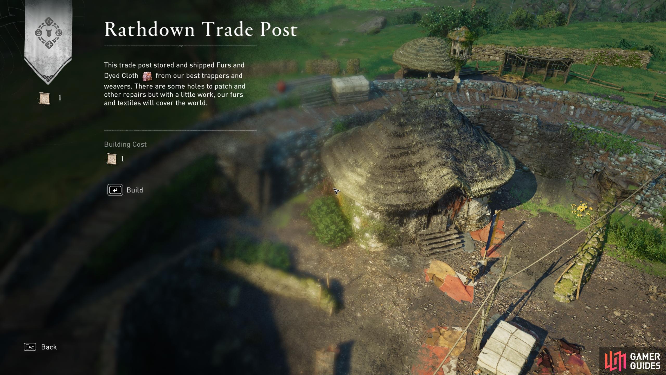 Build the Trade Post at Rathdown with the deed given to you by Azar.