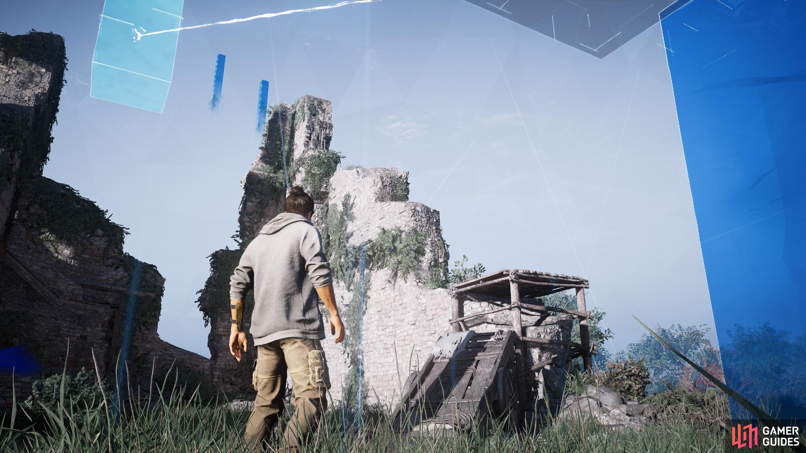 When you hear the unknown voices, you can climb the ruins to the top of the anomaly.