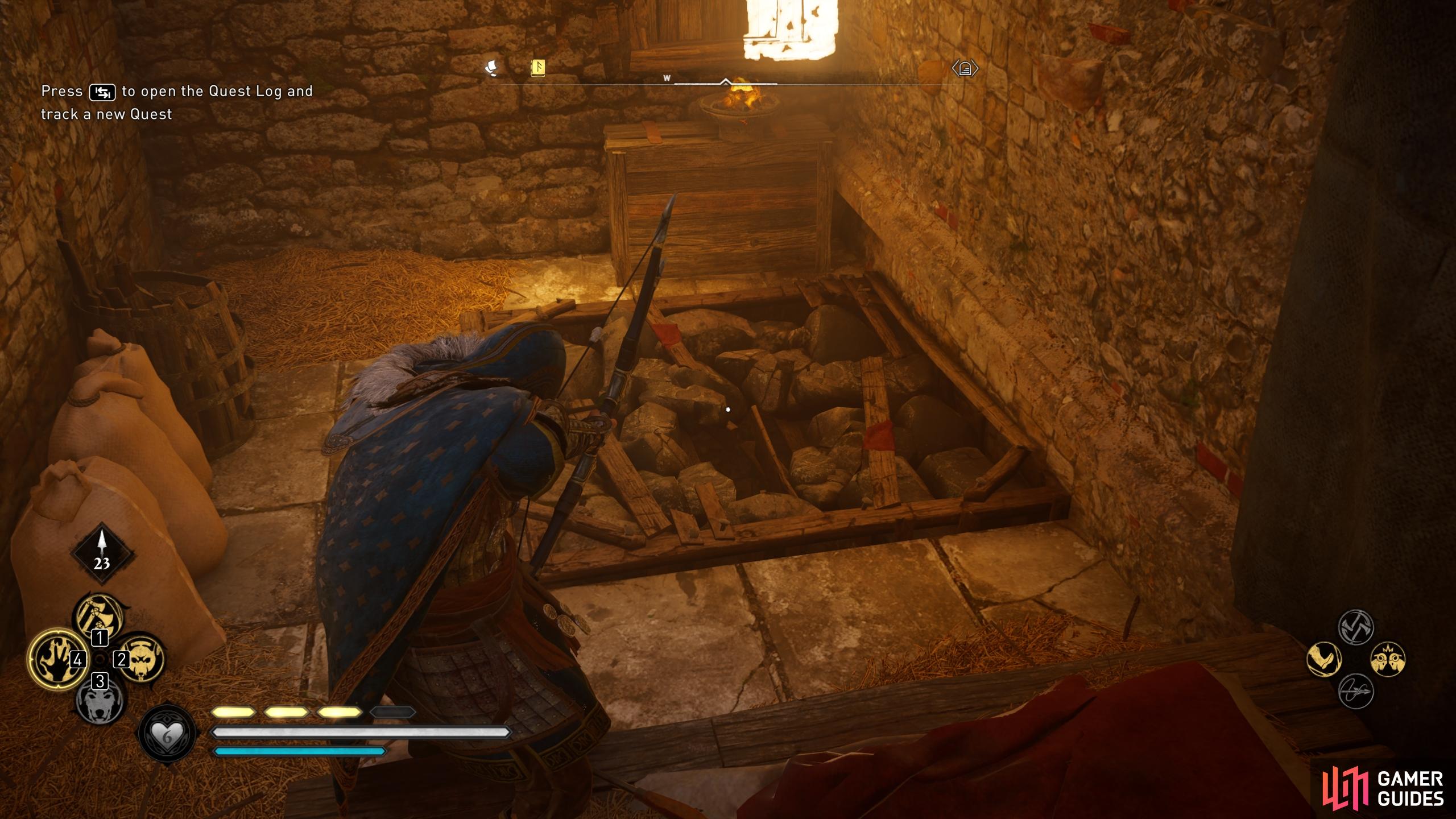 Destroy the floor using Incendiary Powder Trap, or with a fire pot from outside.
