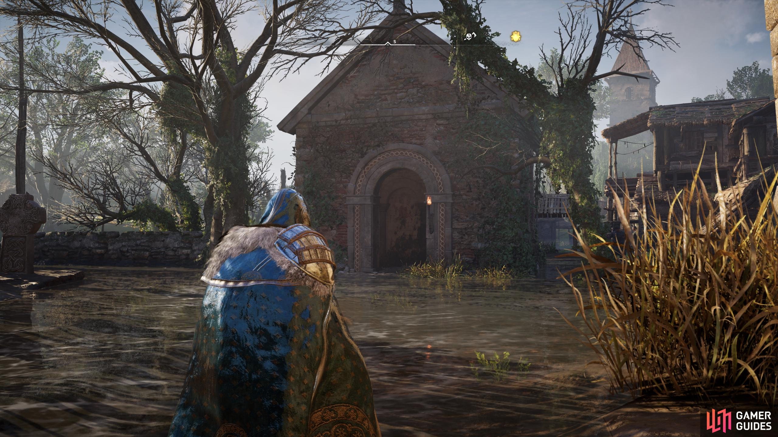 You can enter the flooded crypts from the small chapel to the south of the church.