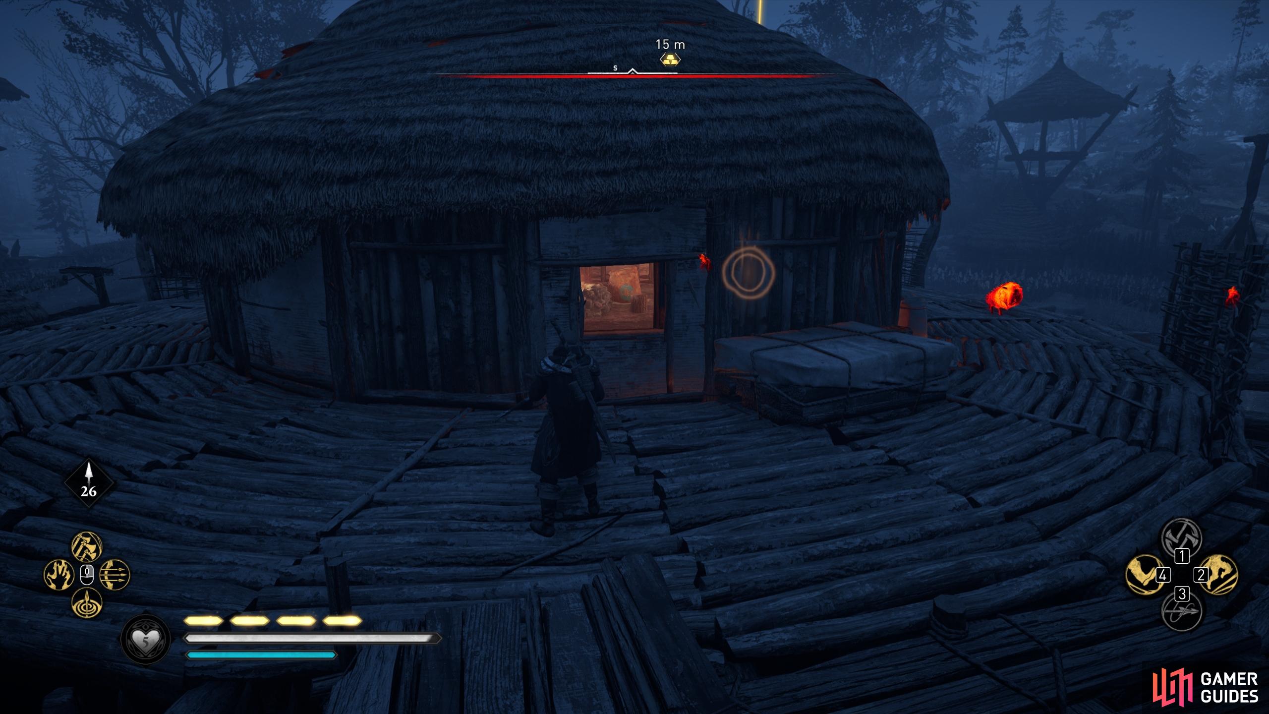 You can enter the roundhouse through an open window or by destroying the door.