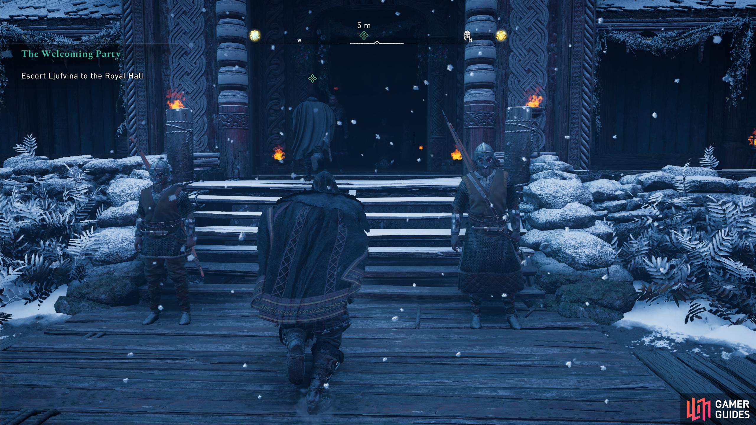 Enter the royal hall to initiate a cutscene.