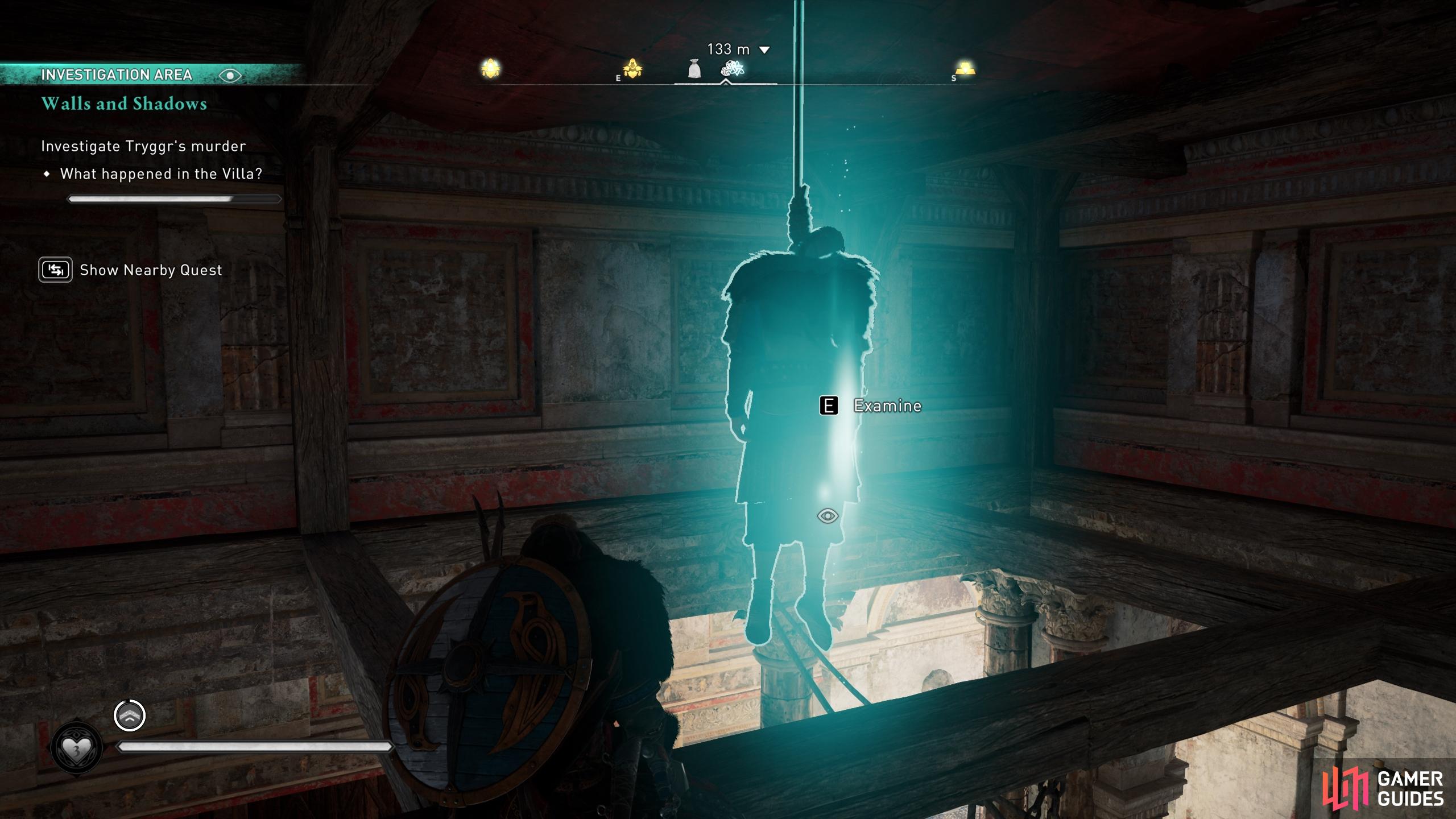 The final clue can be found above you in the form of a hanged guard.