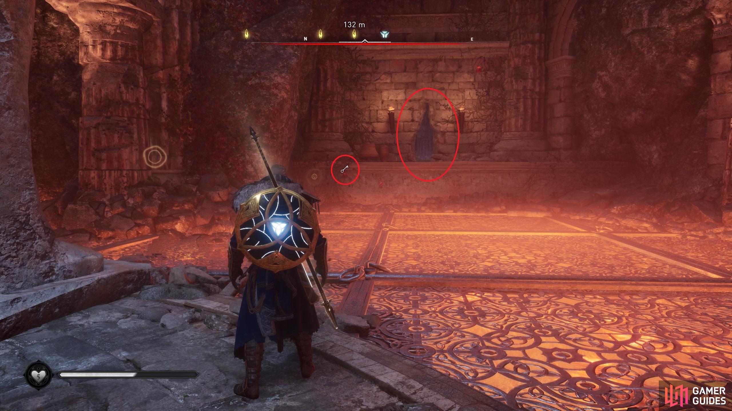 Use Odin's Sight to highlight the precise location of the key, and go through the crack to find it.