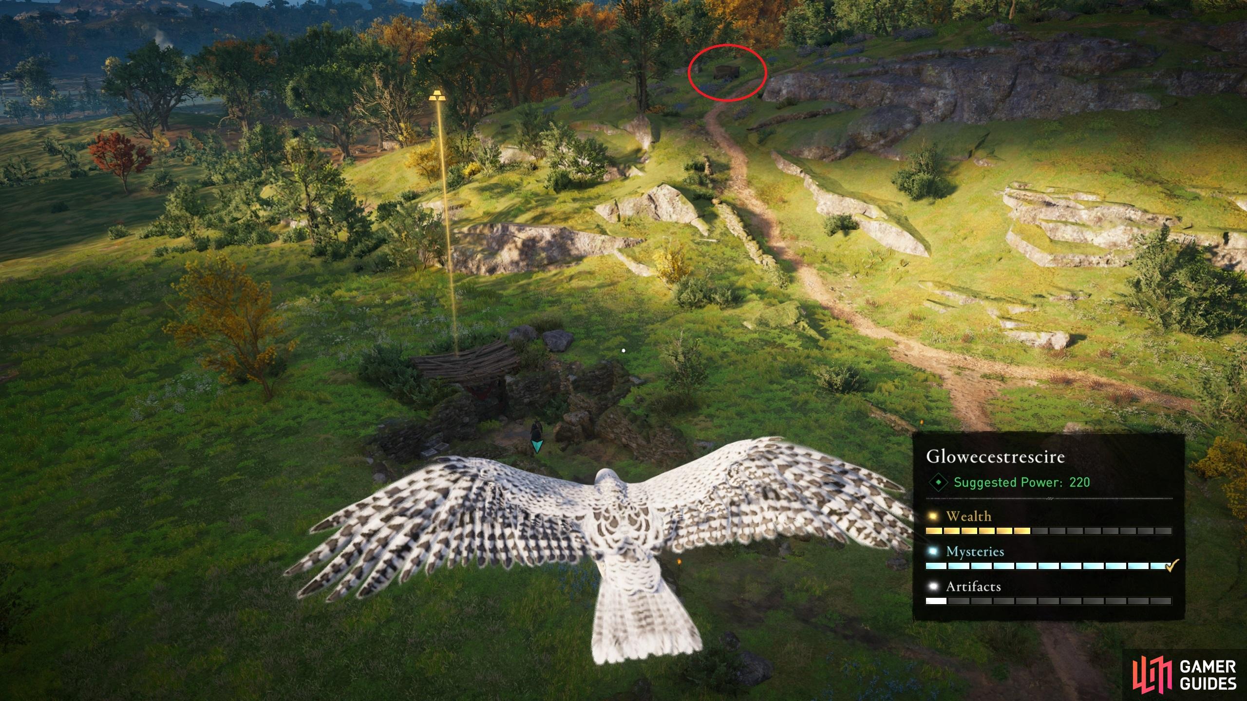 If you dont have the Incendiary Powder Trap ability, you can take a fire pot from up the hill, circled here in red.