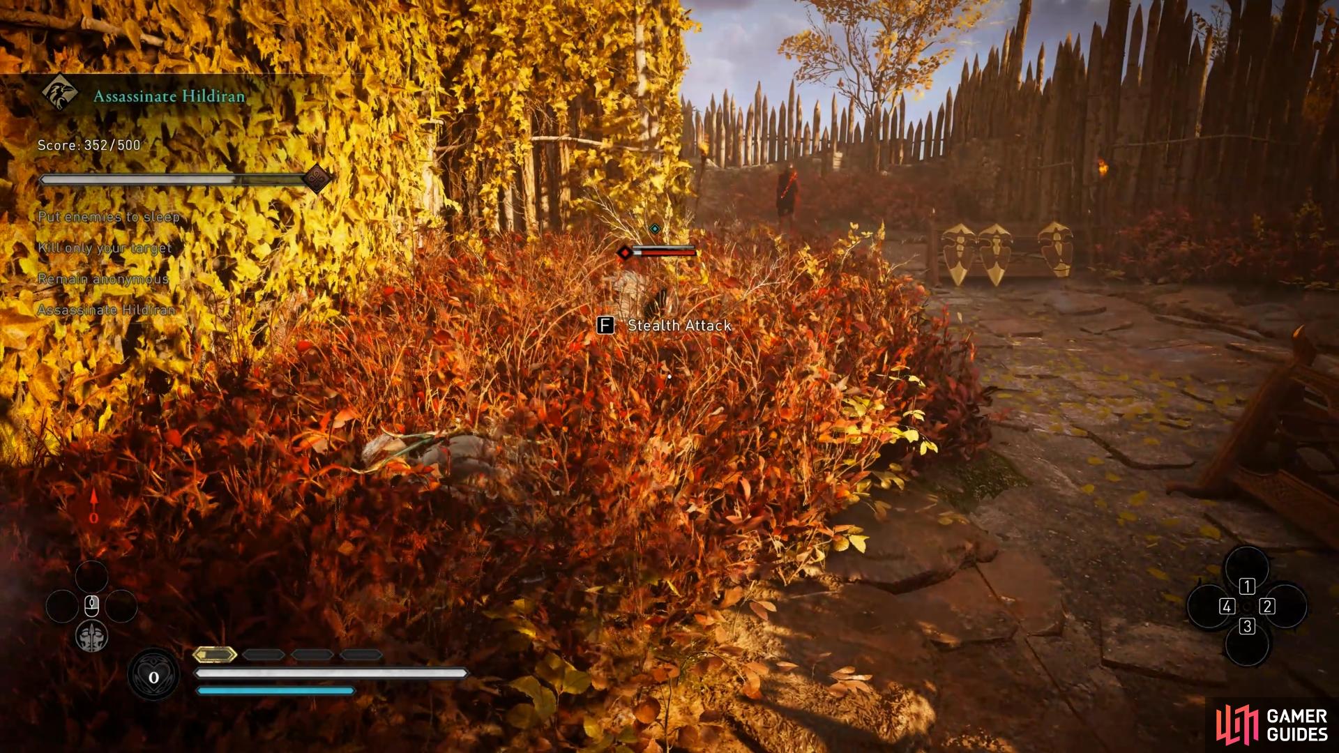 You'll need to sneak into the bushes and assassinate Hildiran when the guards aren't looking, or when they're sleeping after using Thorn of Slumber.